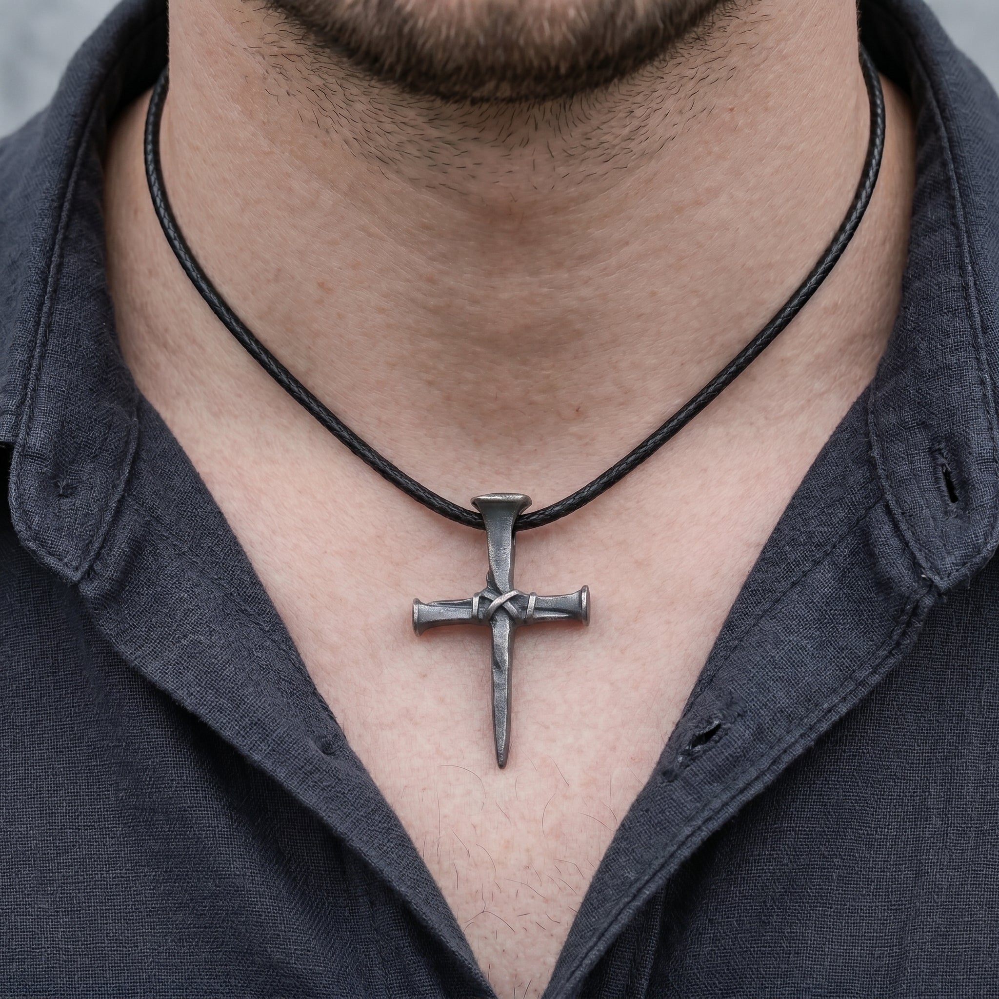 Sacred Grace Crucifixion Nails Cross Necklace, Oxidized 925 Sterling Silver Devotional Faith Pendant