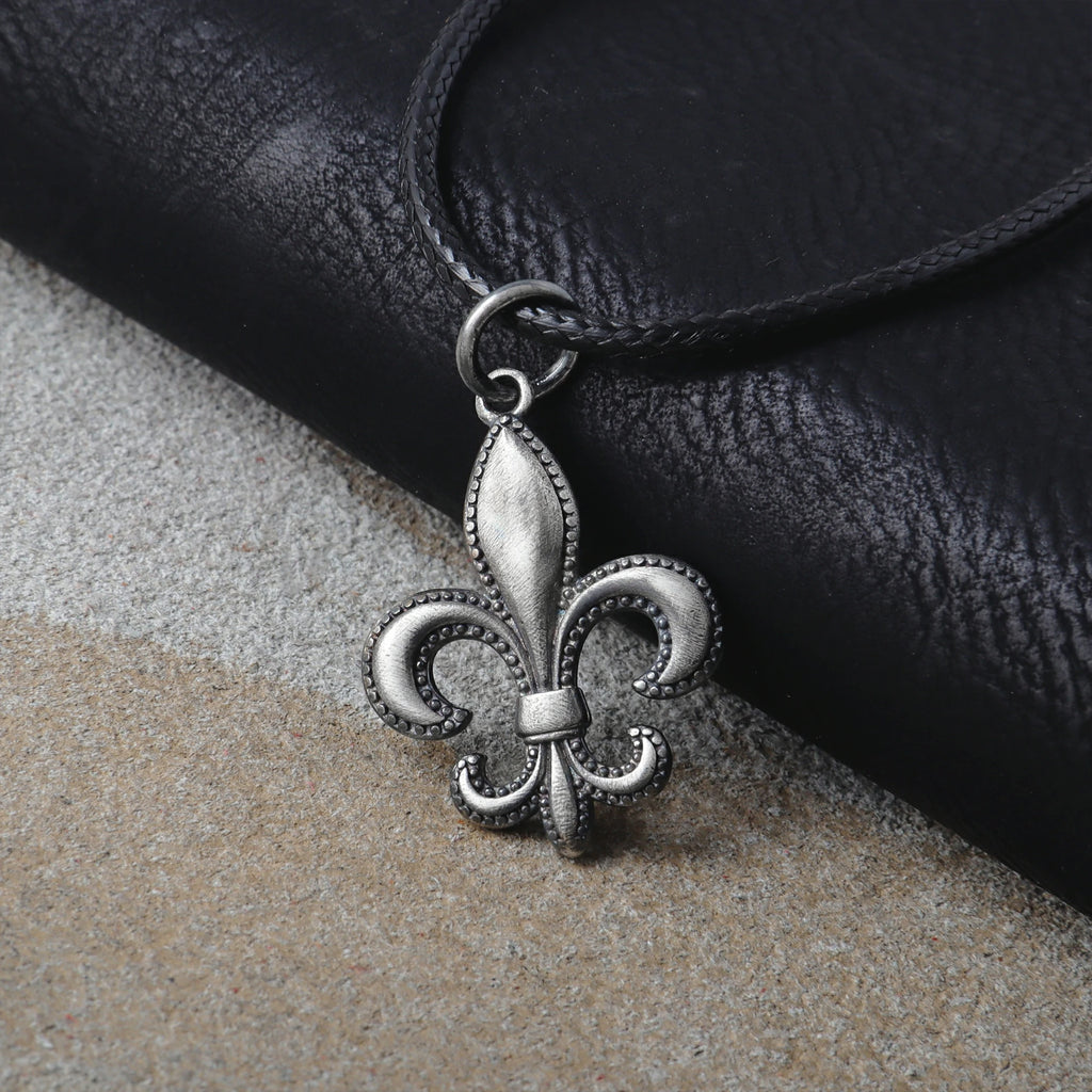 925 Sterling Silver Fleur-de-Lis Pendant Necklace, Vintage Beaded Lily Jewelry