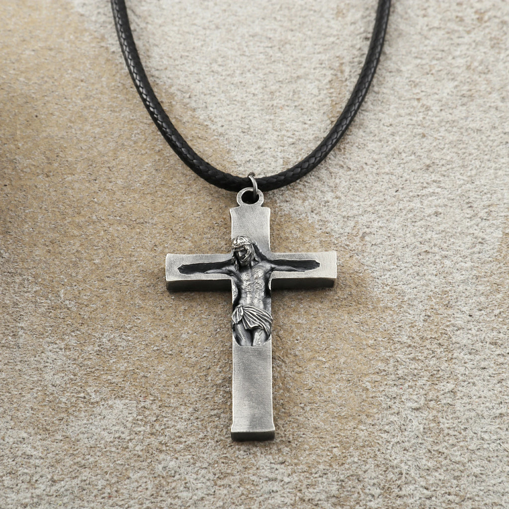 Divine Redemption Sunken Crucifix, Heavy Oxidized 925 Sterling Silver Talisman