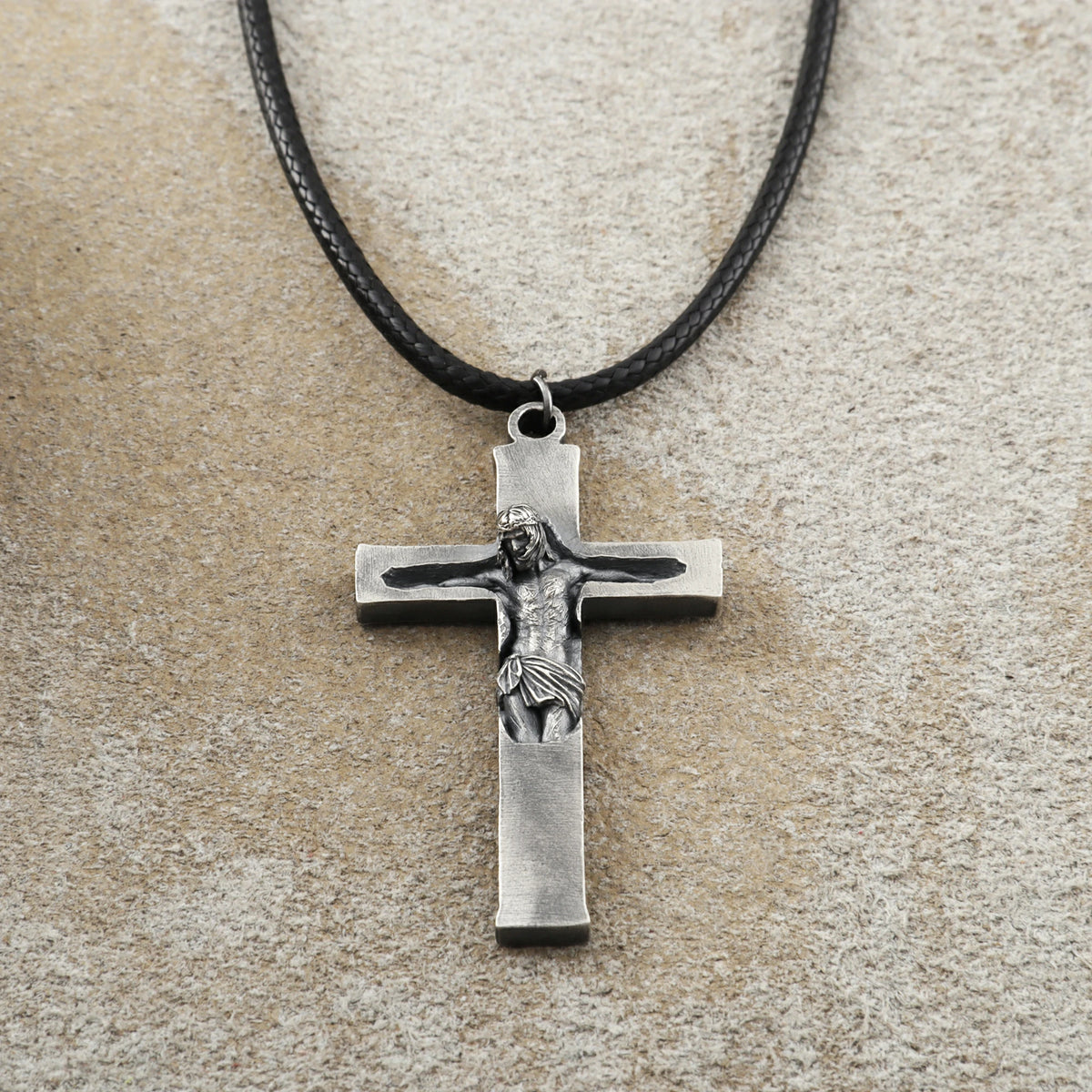Divine Redemption Sunken Crucifix, Heavy Oxidized 925 Sterling Silver Talisman