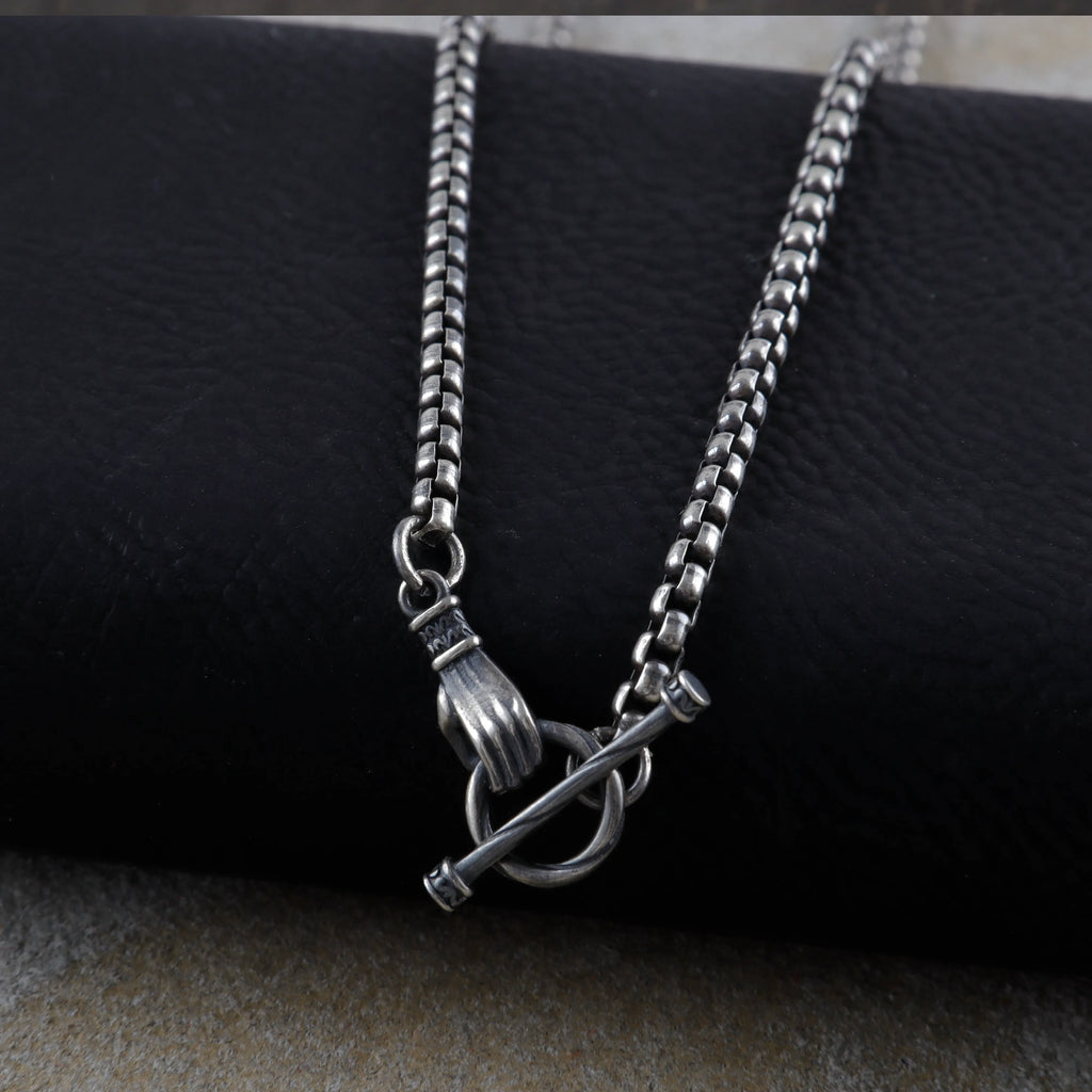 Vintage 925 Sterling Silver Hand OT Toggle Box Chain Men Necklace Gift for Him Birthday-3mm-5mm Sizes