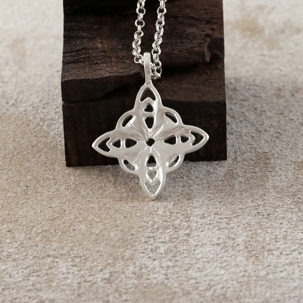 925 Sterling Silver Celtic Knot Pendant Necklace, Vintage Witch Knot Amulet Jewelry