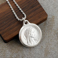 925 Sterling Silver Virgin Mary Medal Pendant, Vintage Religious Madonna Necklace