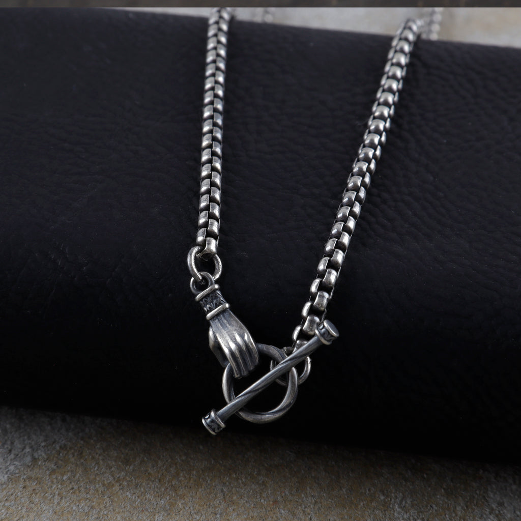 Vintage Silver Hand OT Toggle Box Chain Men Necklace Gift for Him Birthday-3mm-5mm Sizes