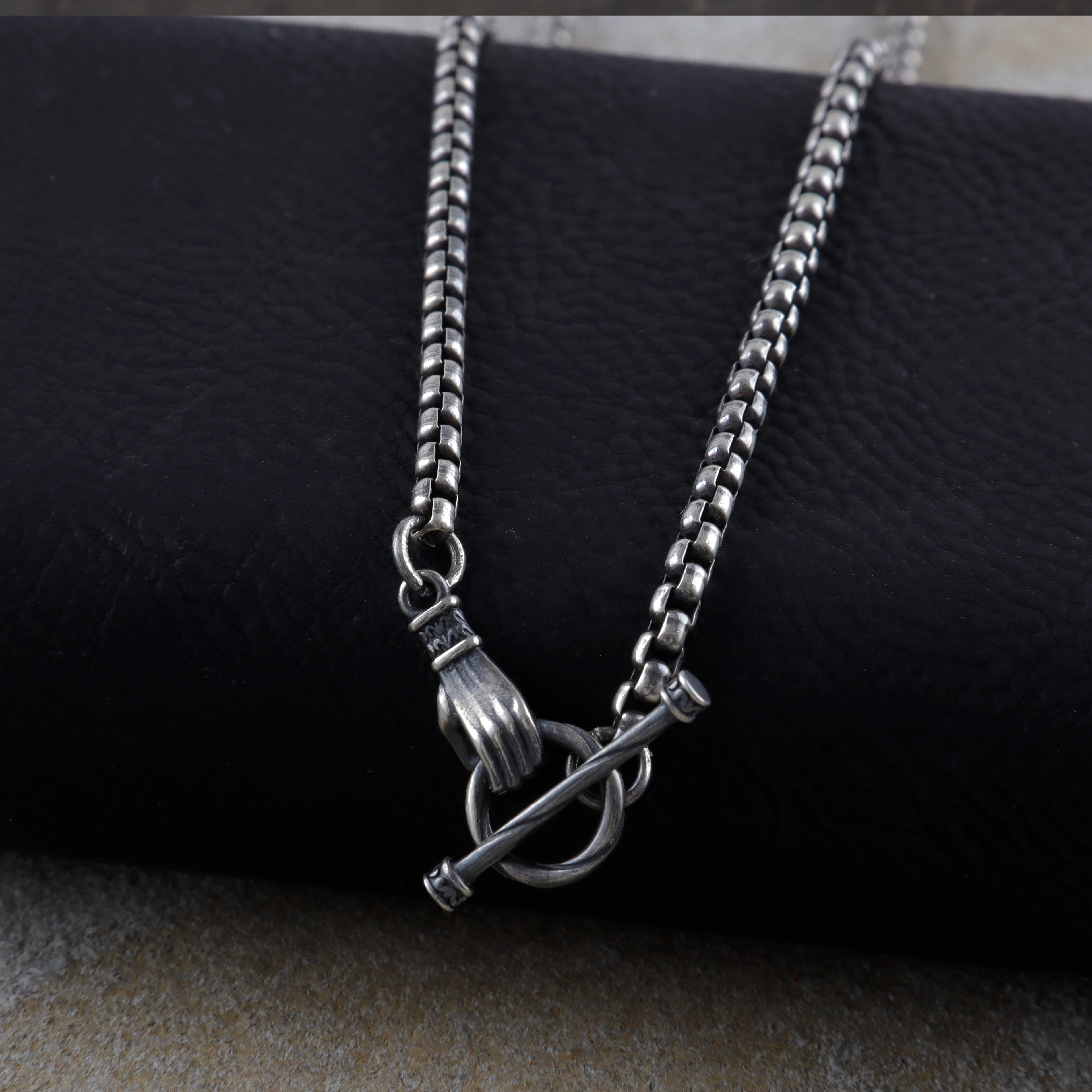 Vintage Silver Hand OT Toggle Box Chain Men Necklace Gift for Him Birthday-3mm-5mm Sizes
