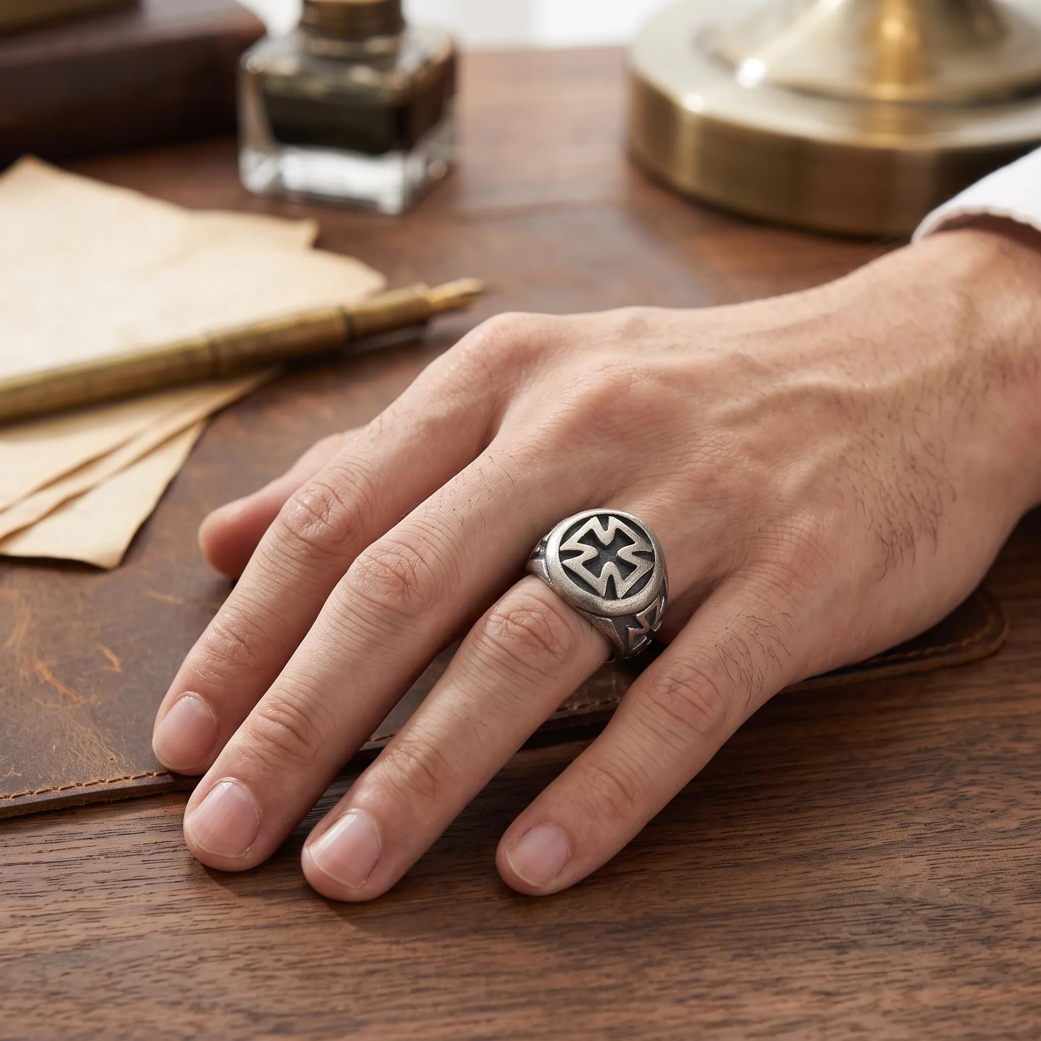Vintage Oxidized 925 Sterling Silver Iron Cross Signet Ring, Custom Inner Engraving Men’s Biker Tough Jewelry