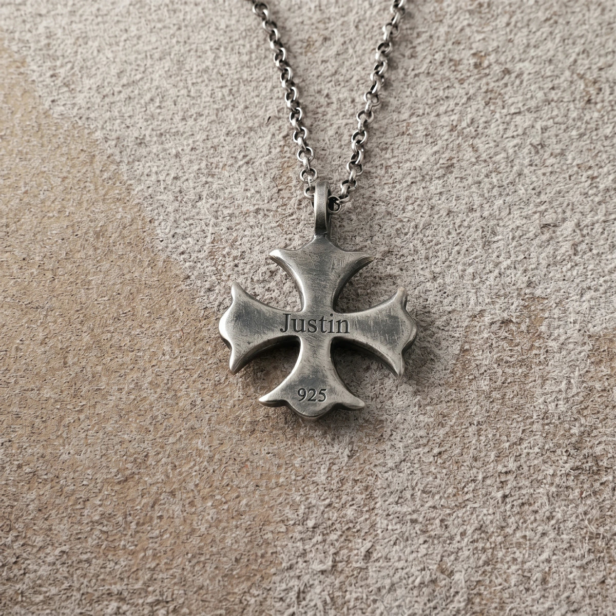 925 Sterling Silver Maltese Cross Necklace, Custom Engravable Medieval Talisman Jewelry