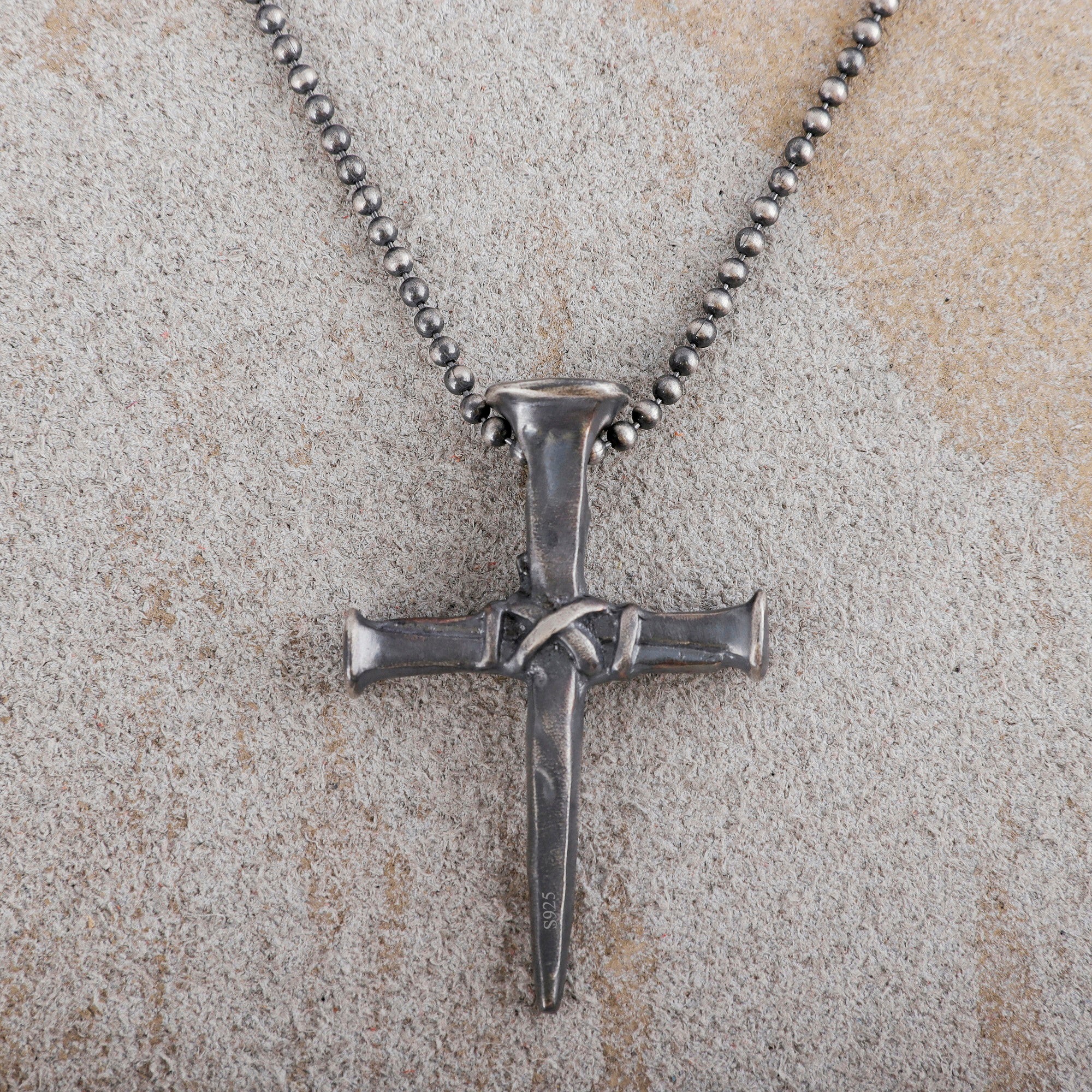 Sacred Grace Crucifixion Nails Cross Necklace, Oxidized 925 Sterling Silver Devotional Faith Pendant