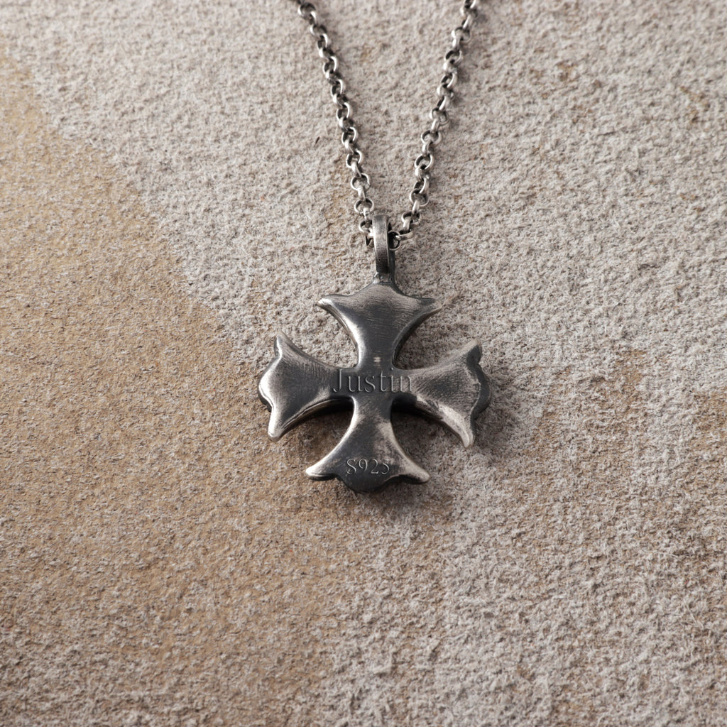 925 Sterling Silver Maltese Cross Necklace, Custom Engravable Medieval Talisman Jewelry