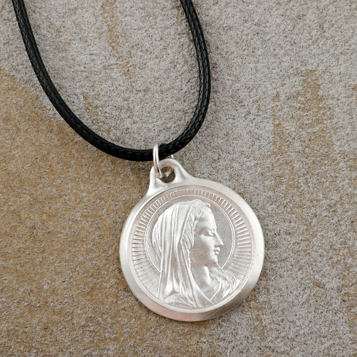 925 Sterling Silver Virgin Mary Medal Pendant, Vintage Religious Madonna Necklace