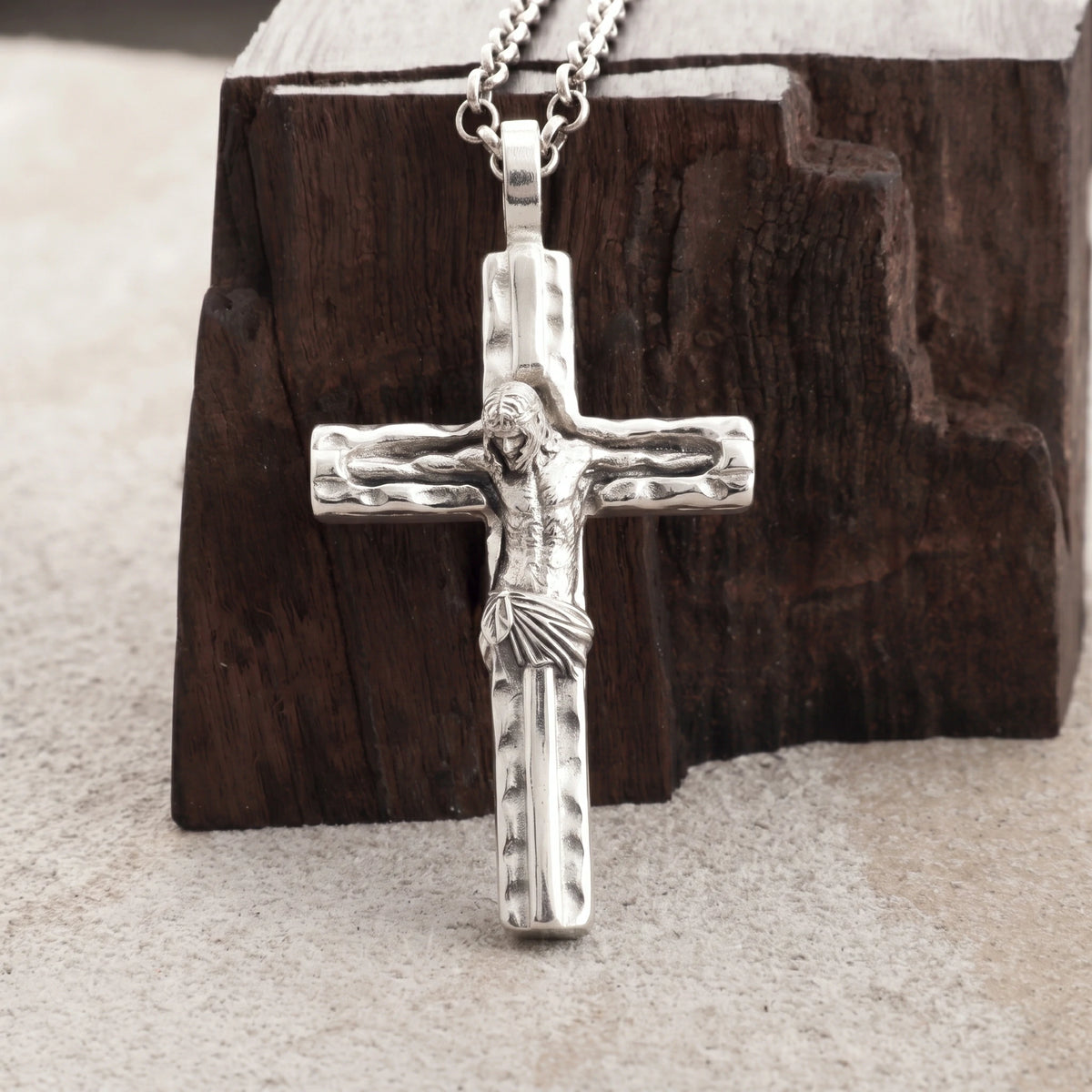 Sacred Jesus Crucifix Pendant, Engravable Solid 925 Sterling Silver Christian Faith Cross Necklace