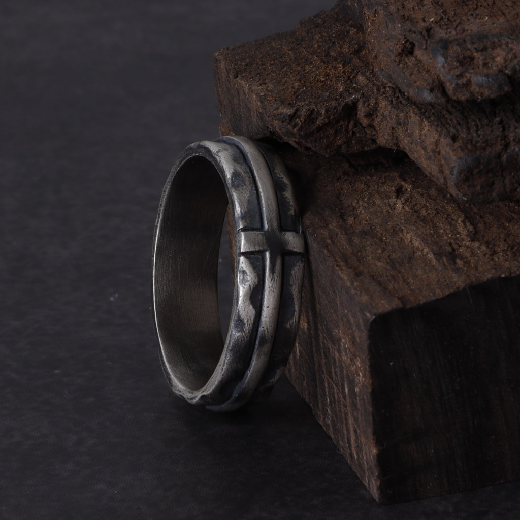 Engravable Antique Silver Cross Ring, Symbol of Redemption, Shelter & Forgiving Love