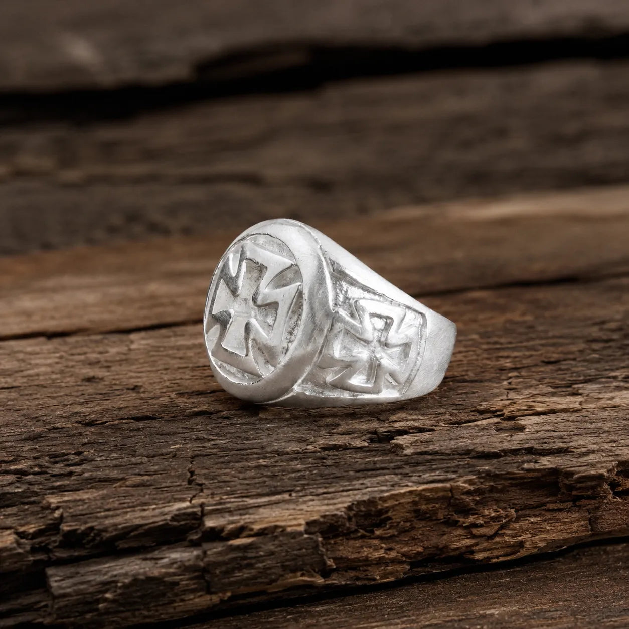 Vintage Oxidized 925 Sterling Silver Iron Cross Signet Ring, Custom Inner Engraving Men’s Biker Tough Jewelry