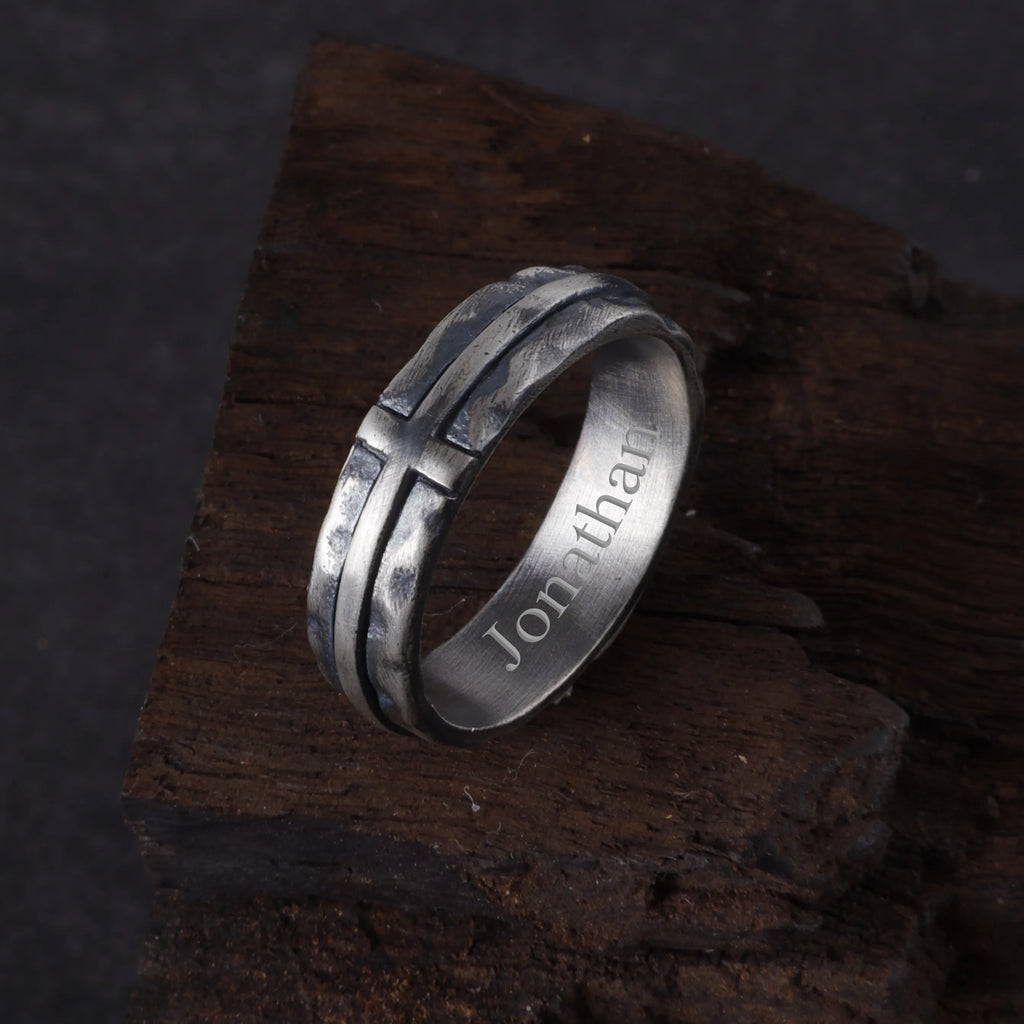 Engravable Antique 925 Sterling Silver Cross Ring, Symbol of Redemption, Shelter & Forgiving Love
