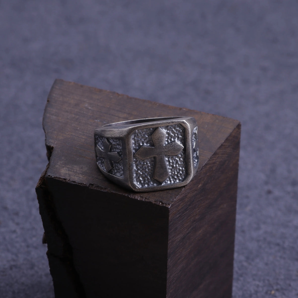 Personalized Men's Cross Signet Ring - Vintage Gift for Him-925 Sterling Silver