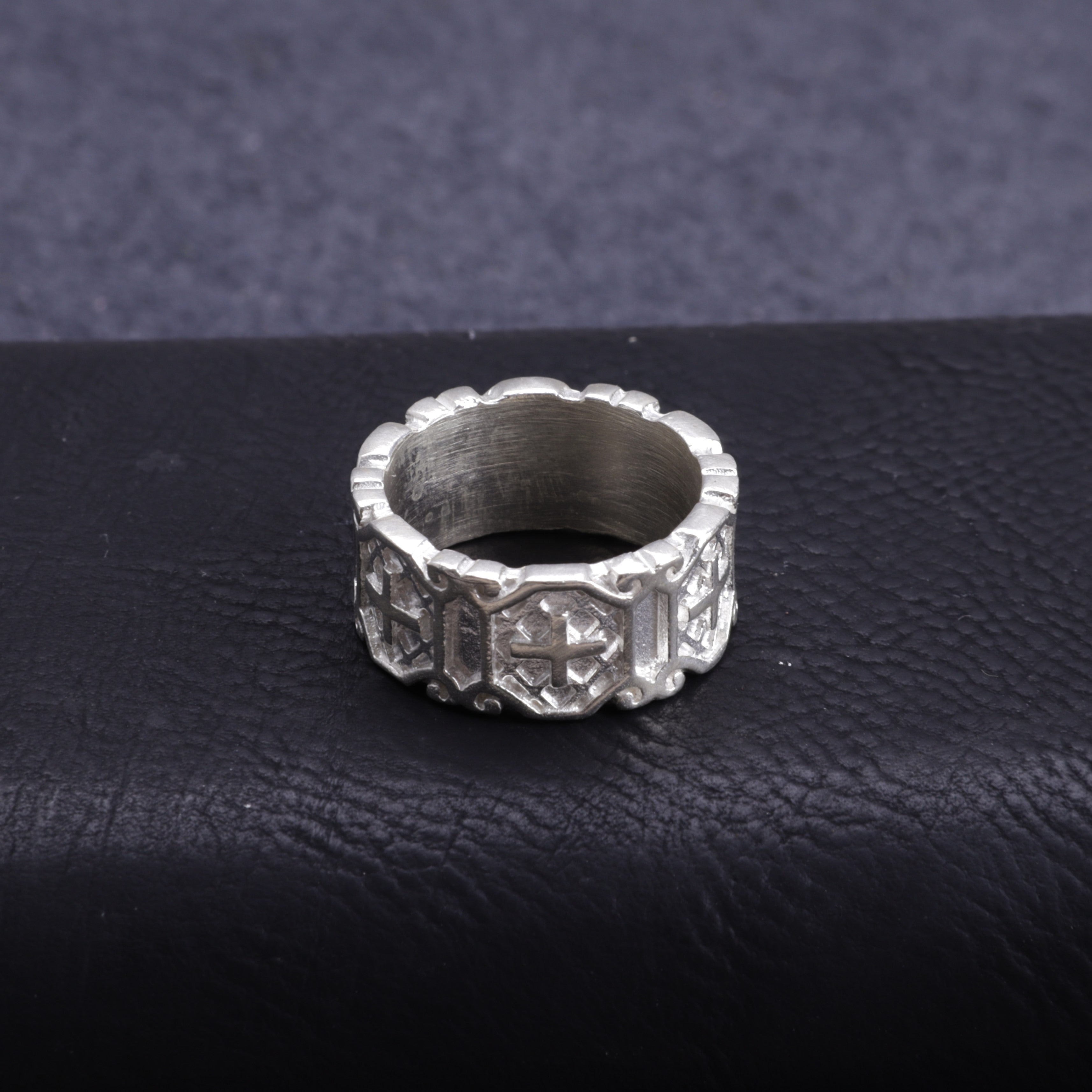 Personalized Gothic Cross Ring-Custom Engravable 925 Silver Band for Men