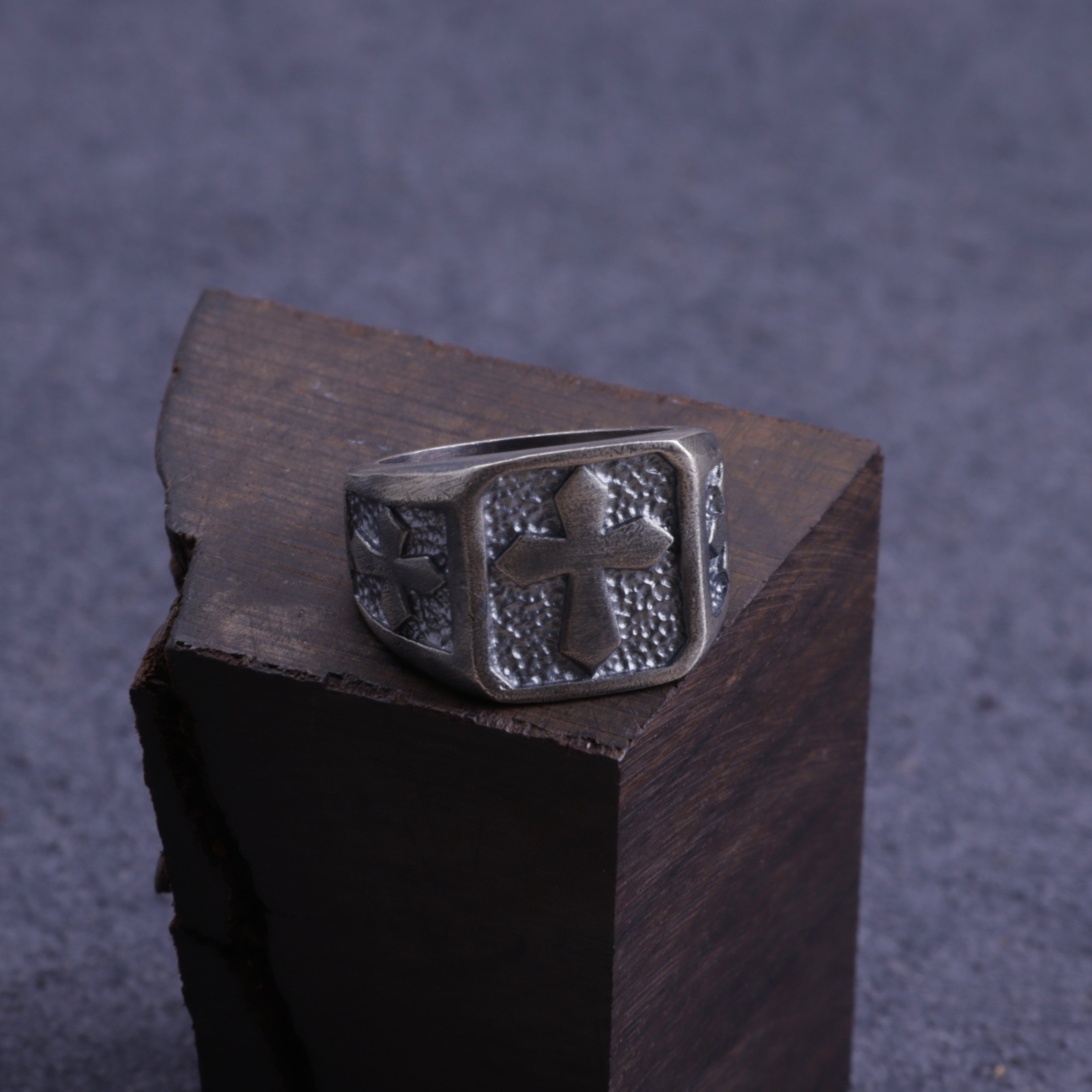 Personalized Men's Cross Signet Ring - Vintage Gift for Him