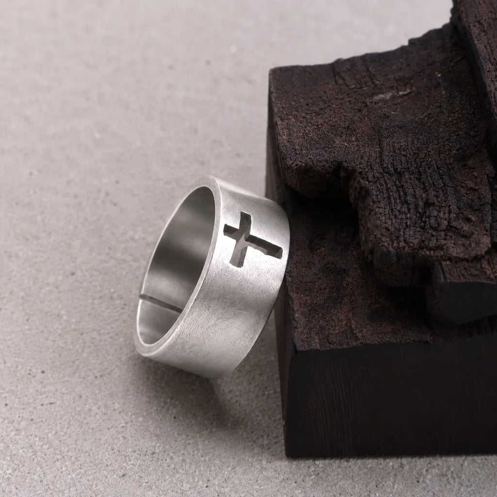 Men‘s 925 Sterling Silver Cutout Cross Ring-Personalizable Engraving Band