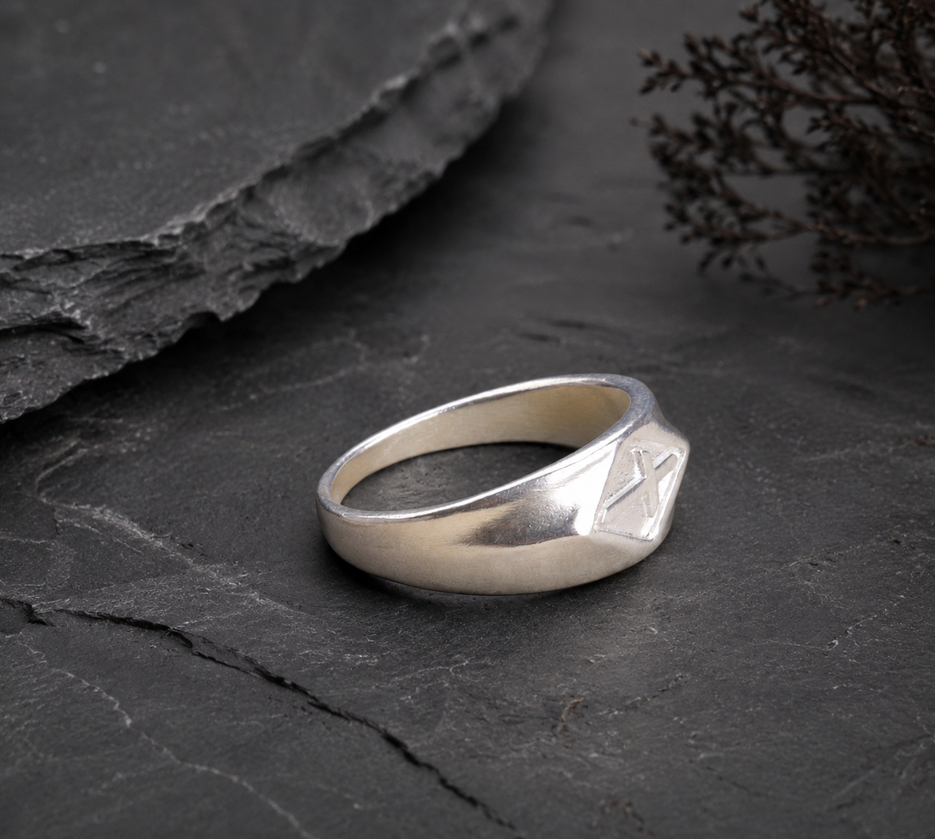 Vintage Templar Cross Signet Ring, Custom Engraved Sterling Silver Band, Personalized Faith Religious Ring for Men