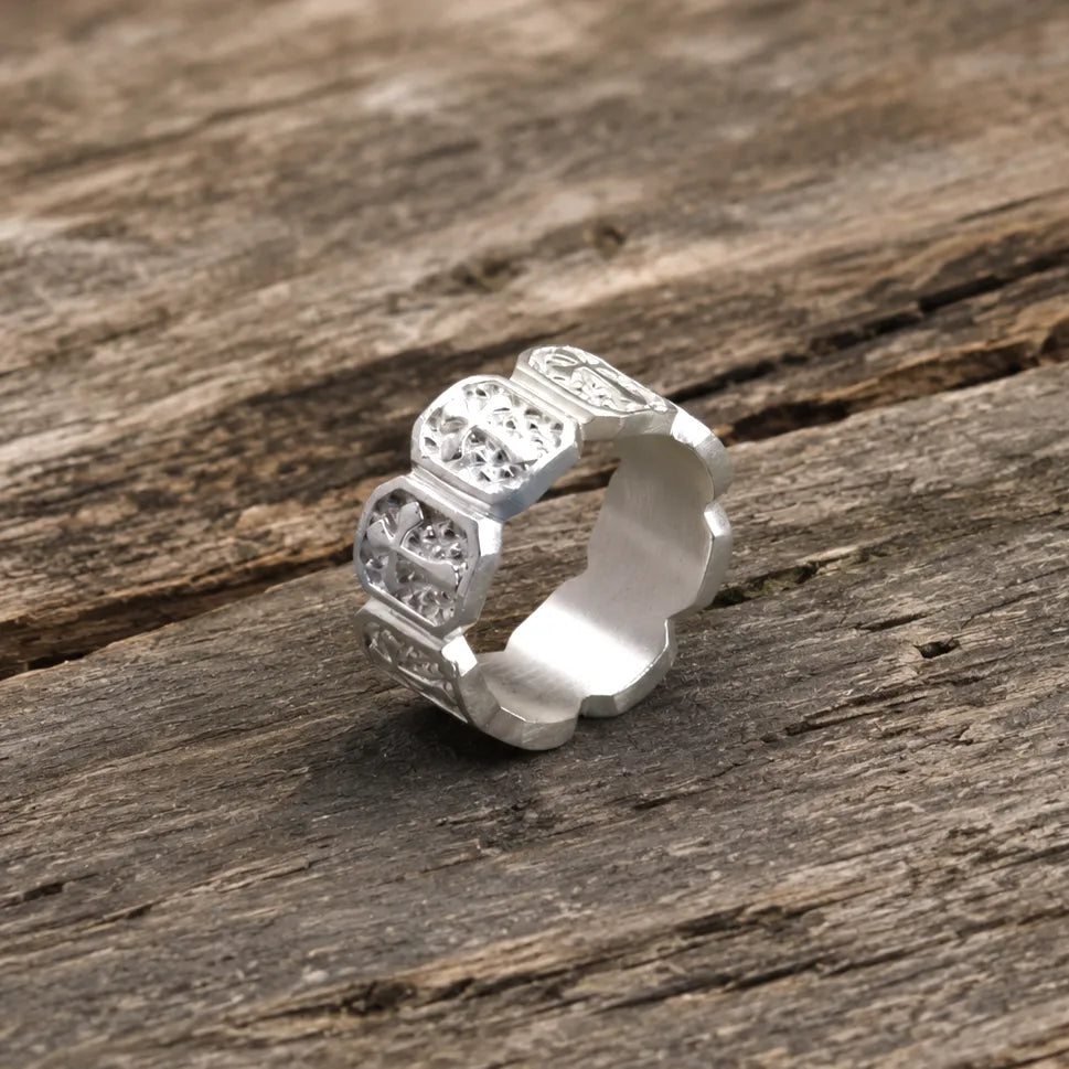 Personalized Mens Vintage 925 Sterling Silver Cross Ring - Custom Engraved Band