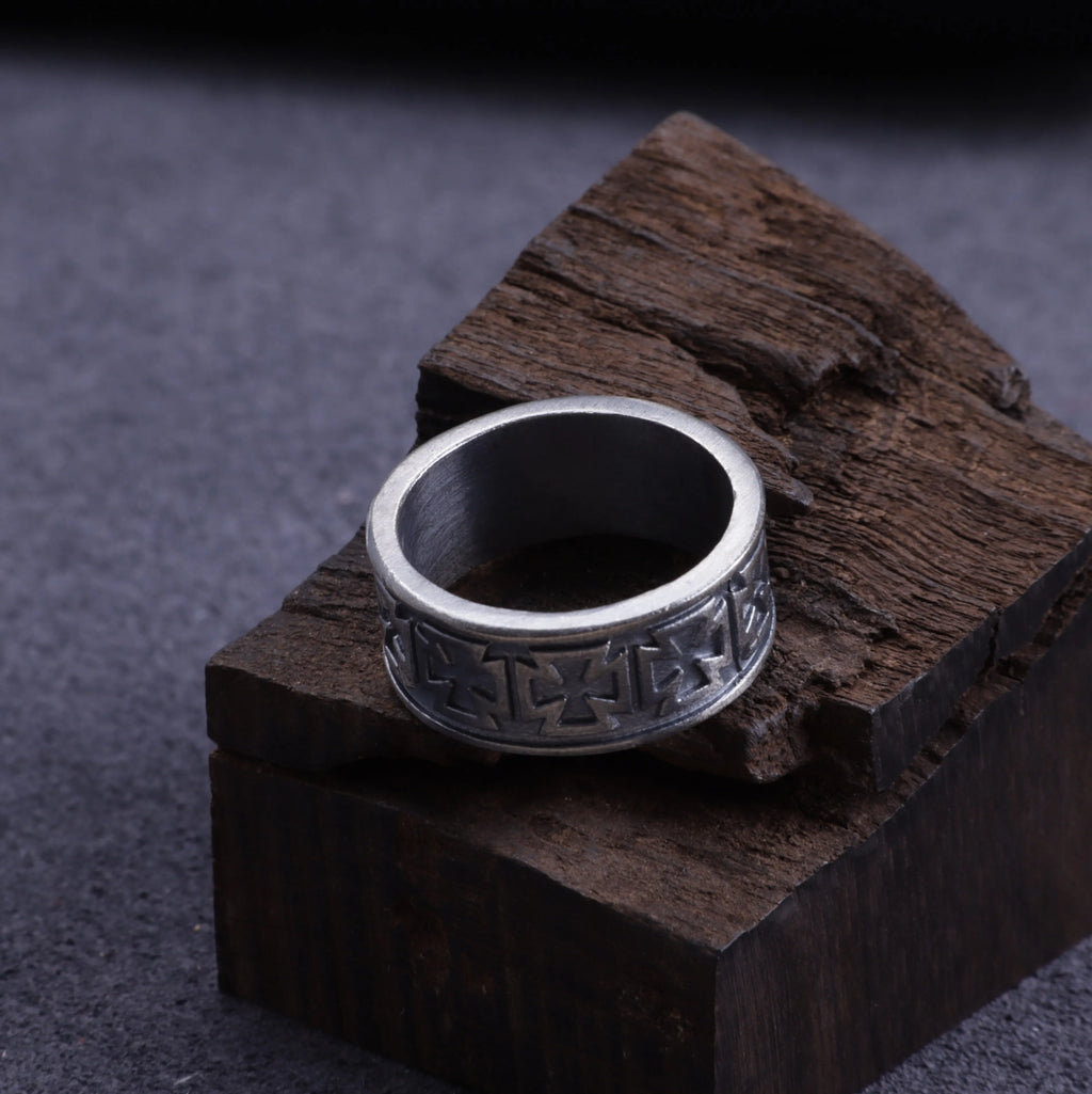 Custom Men's Maltese Cross Ring - Engraved Vintage 925 Sterling Silver Band