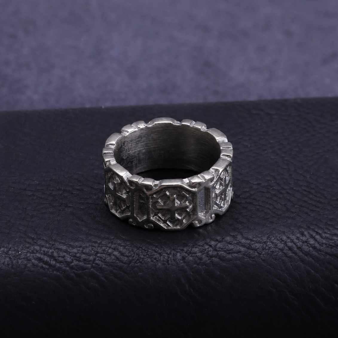 Personalized Gothic Cross Ring-Custom Engravable 925 Silver Band for Men