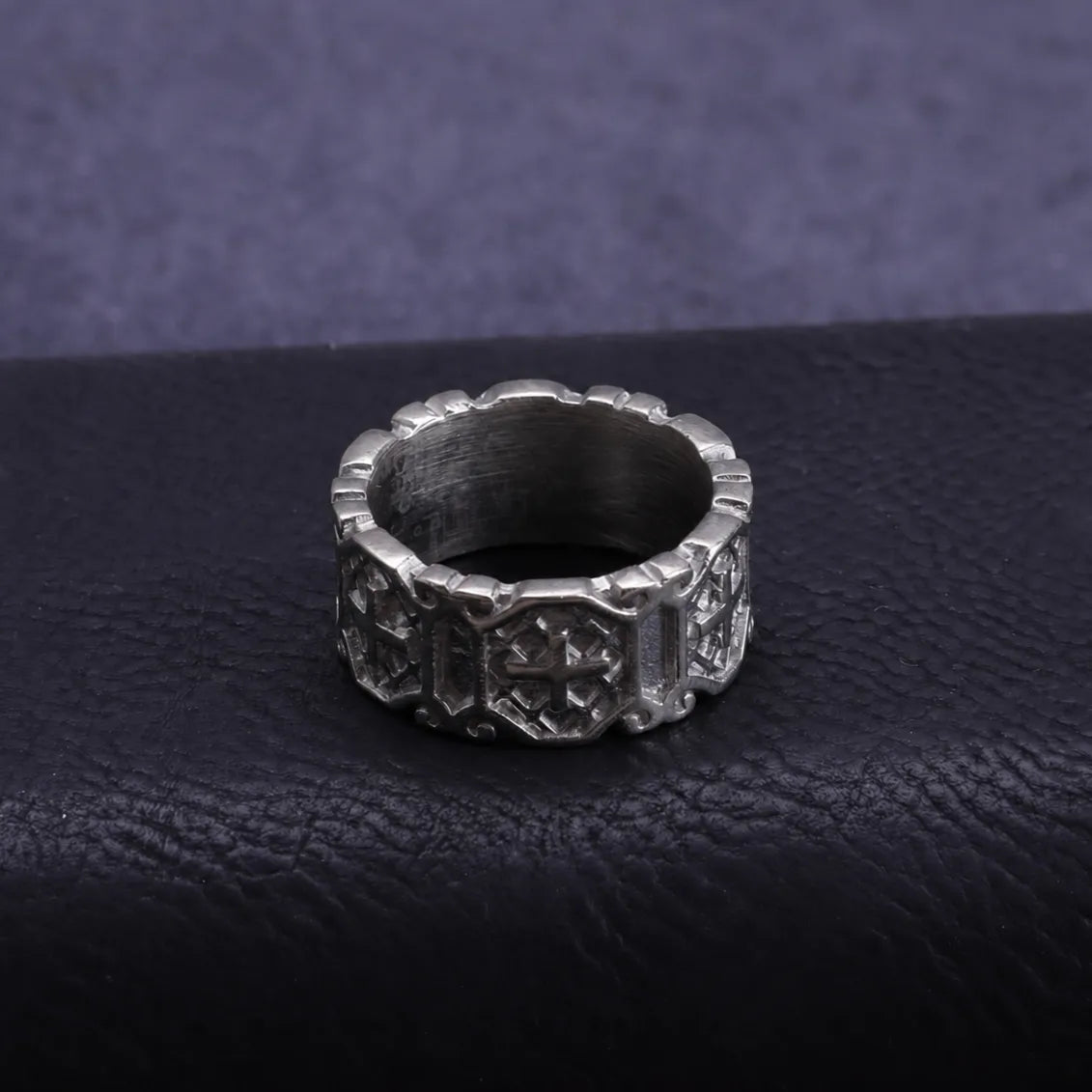 Personalized Gothic Cross Ring-Custom Engravable 925 Sterling Silver Band for Men