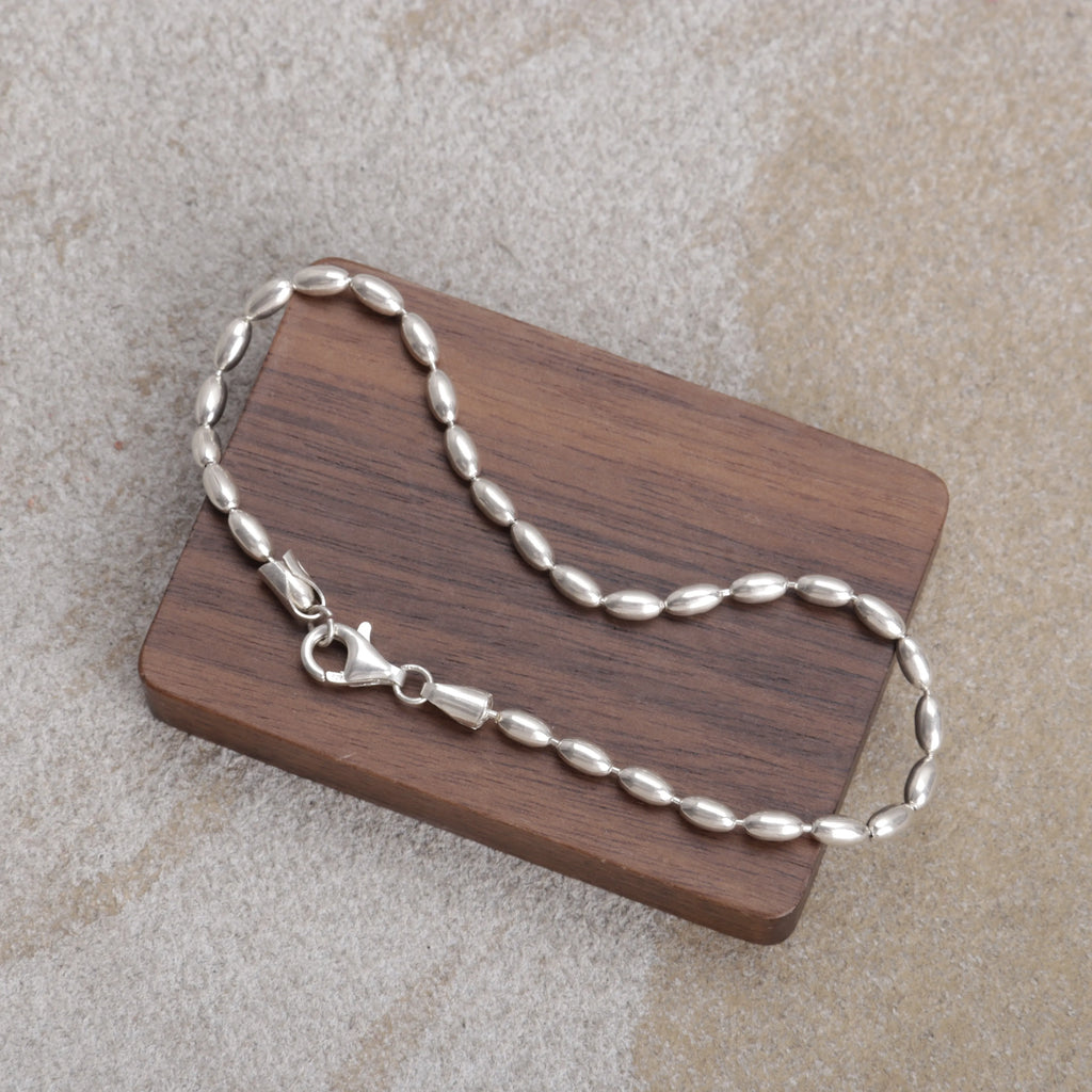 925 Sterling Silver Beach Vacation Rice Bead Anklet for Women
