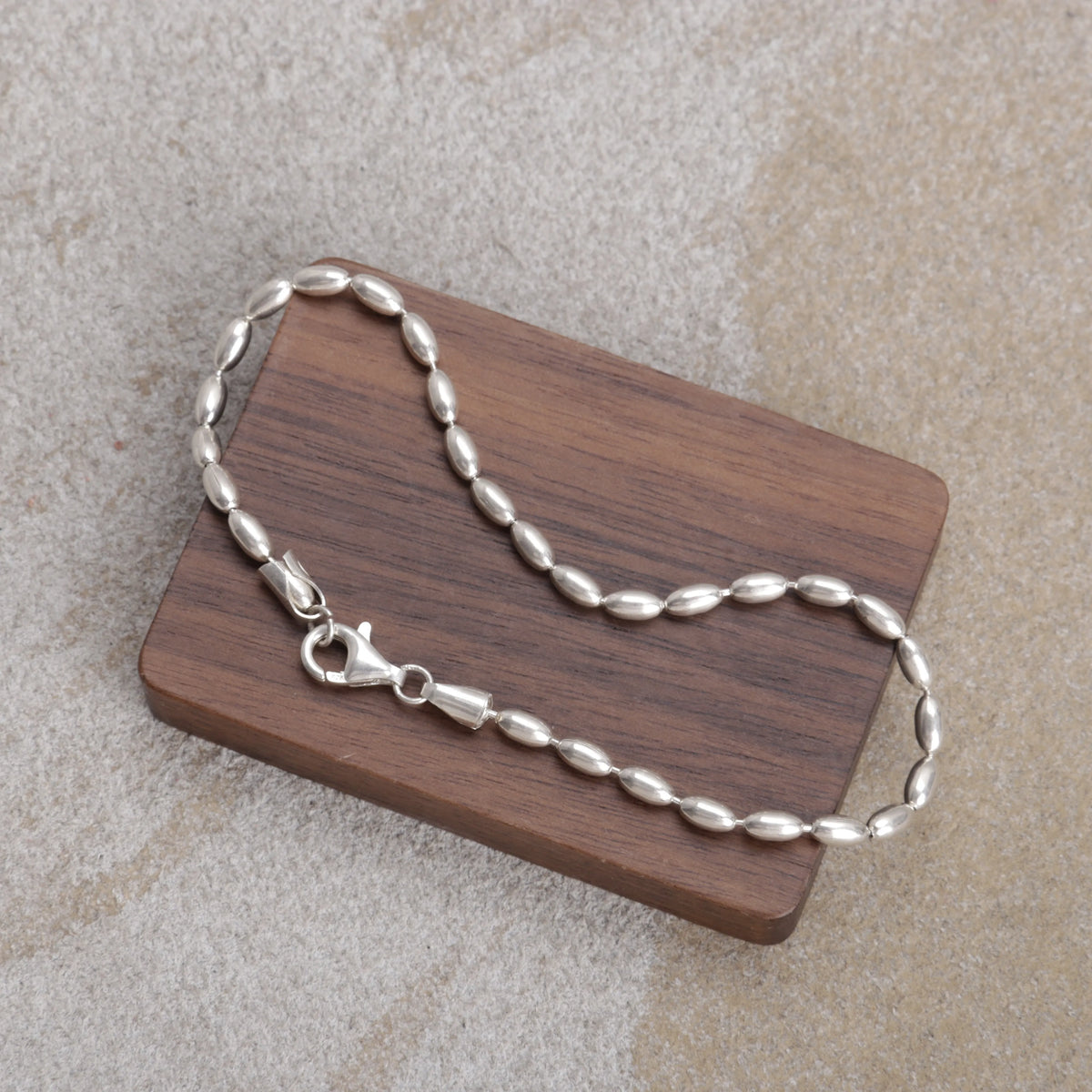 925 Sterling Silver Beach Vacation Rice Bead Anklet for Women