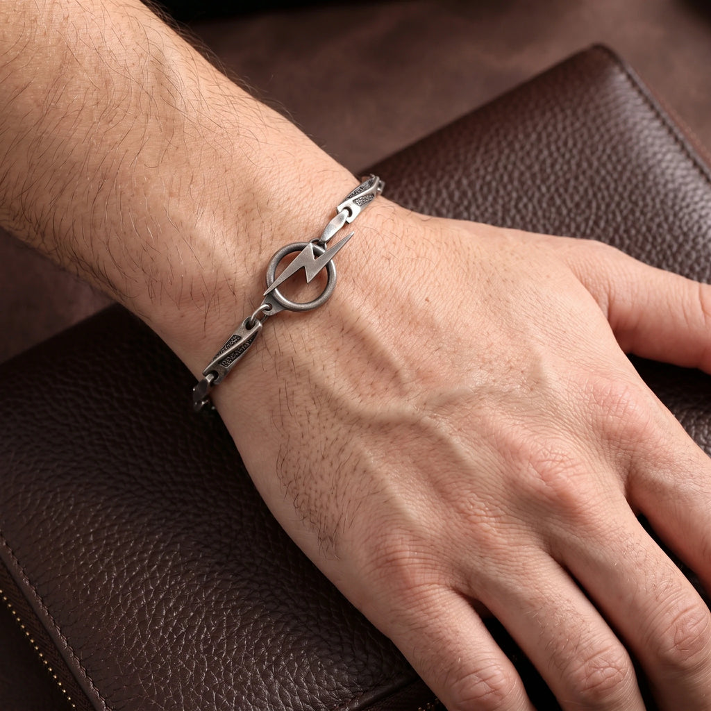 925 Sterling Silver Lightning Bolt Toggle Clasp Durable Link Bracelet Gift
