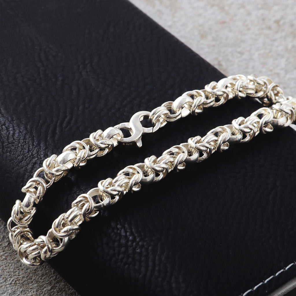 Medieval Armor Byzantine Chain Bracelet, Solid 925 Sterling Silver Handwoven Link Cuff with S-Clasp