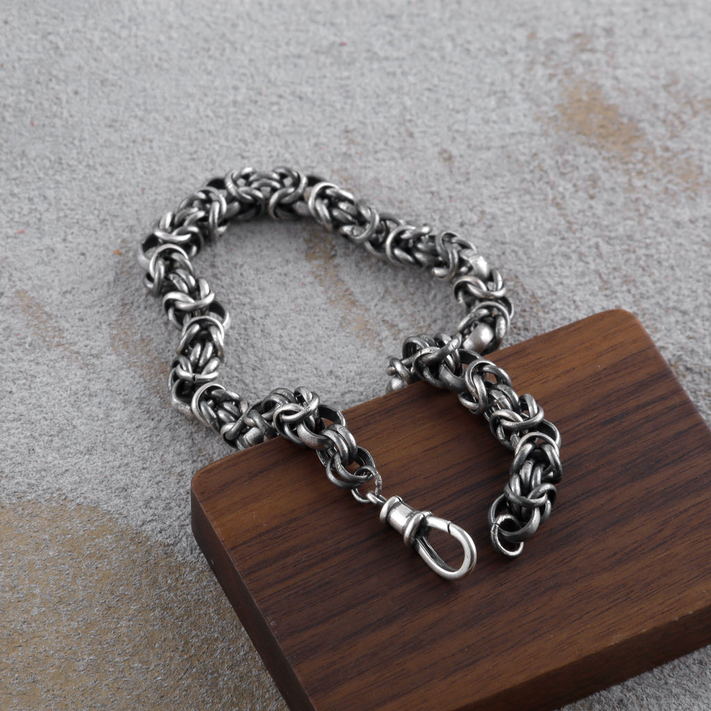 925 Sterling Silver Byzantine Chain Bracelet, Vintage Link Jewelry for Men and Women