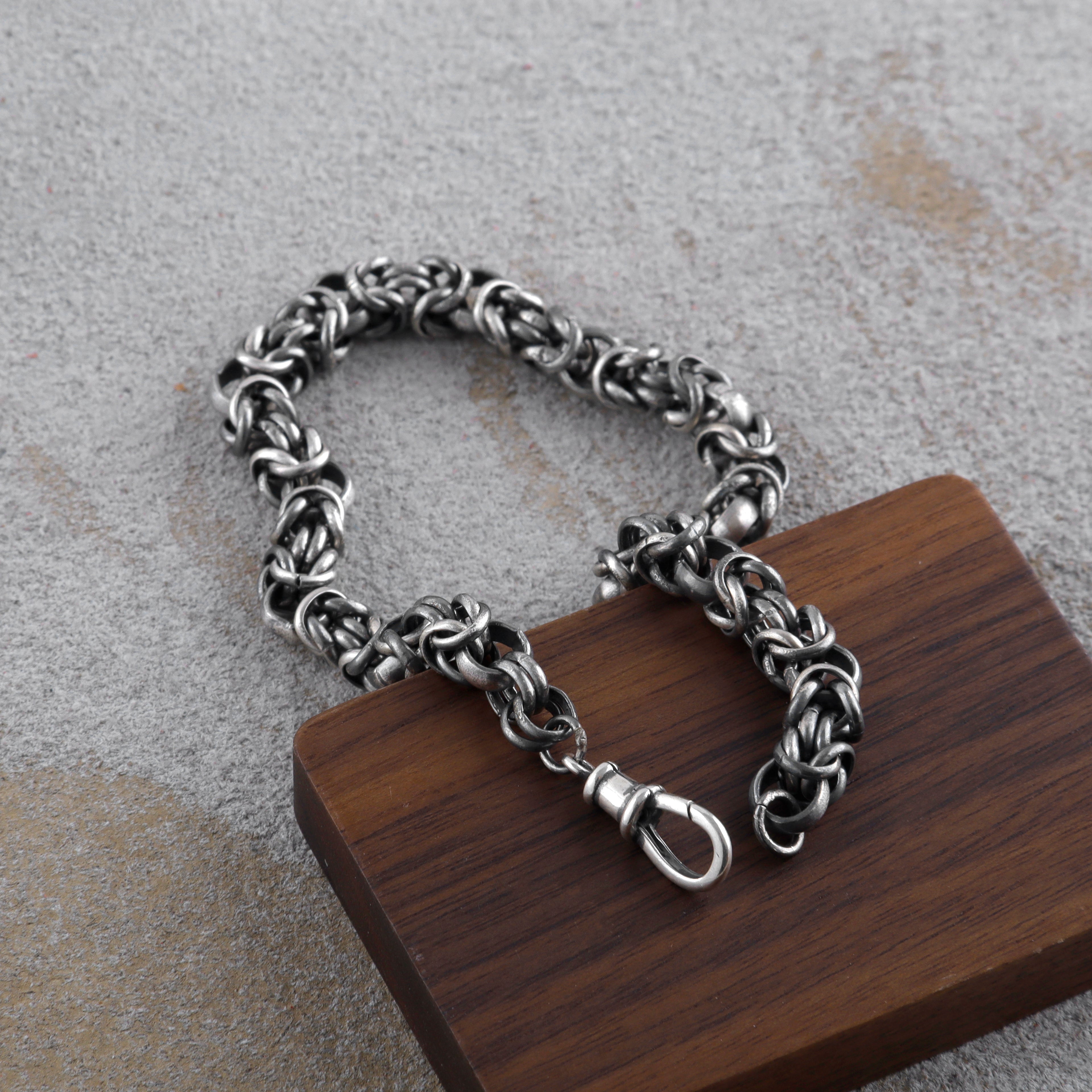 925 Sterling Silver Byzantine Chain Bracelet, Vintage Link Jewelry for Men and Women