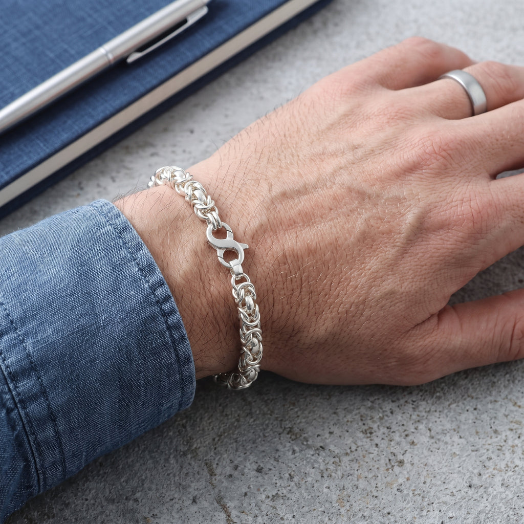 Medieval Armor Byzantine Chain Bracelet, Solid 925 Sterling Silver Handwoven Link Cuff with S-Clasp