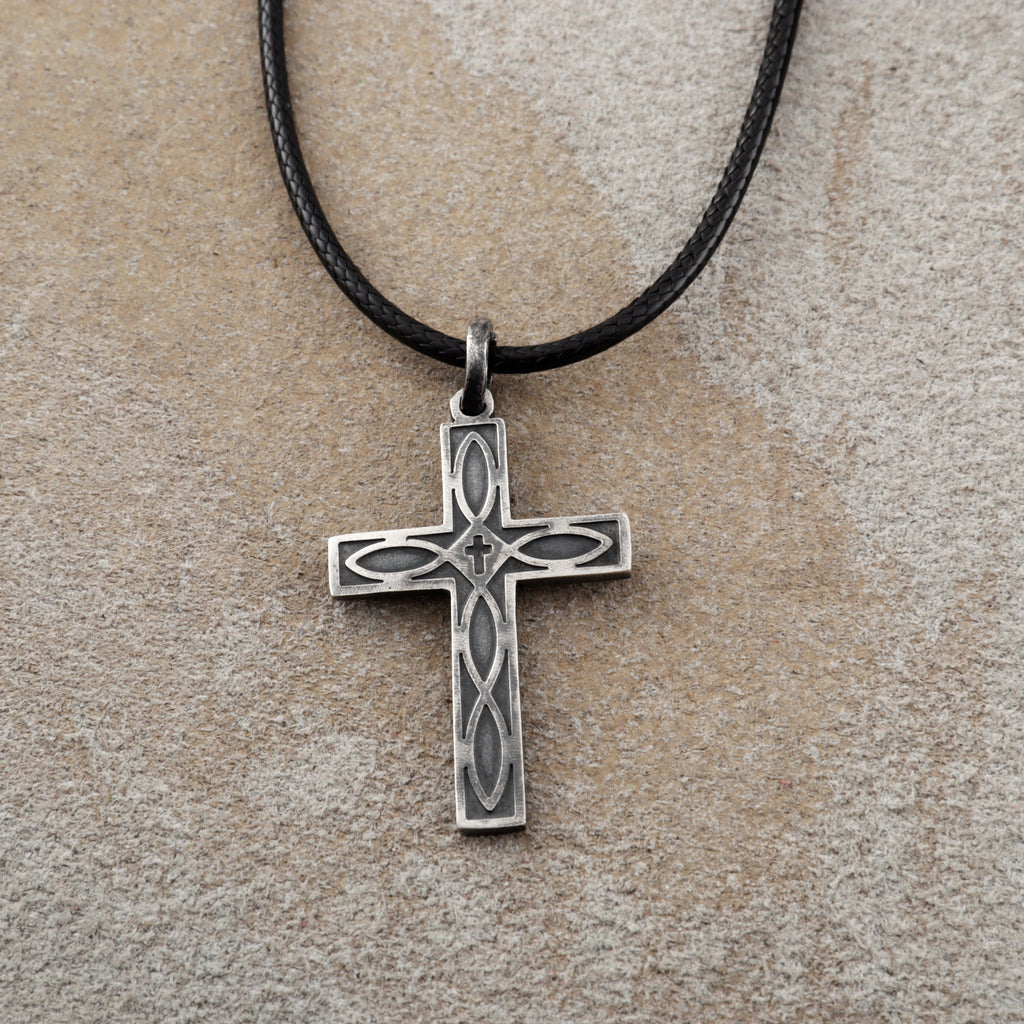 Eternal Covenant Celtic Cross, Oxidized 925 Sterling Silver Devotional Figaro Necklace