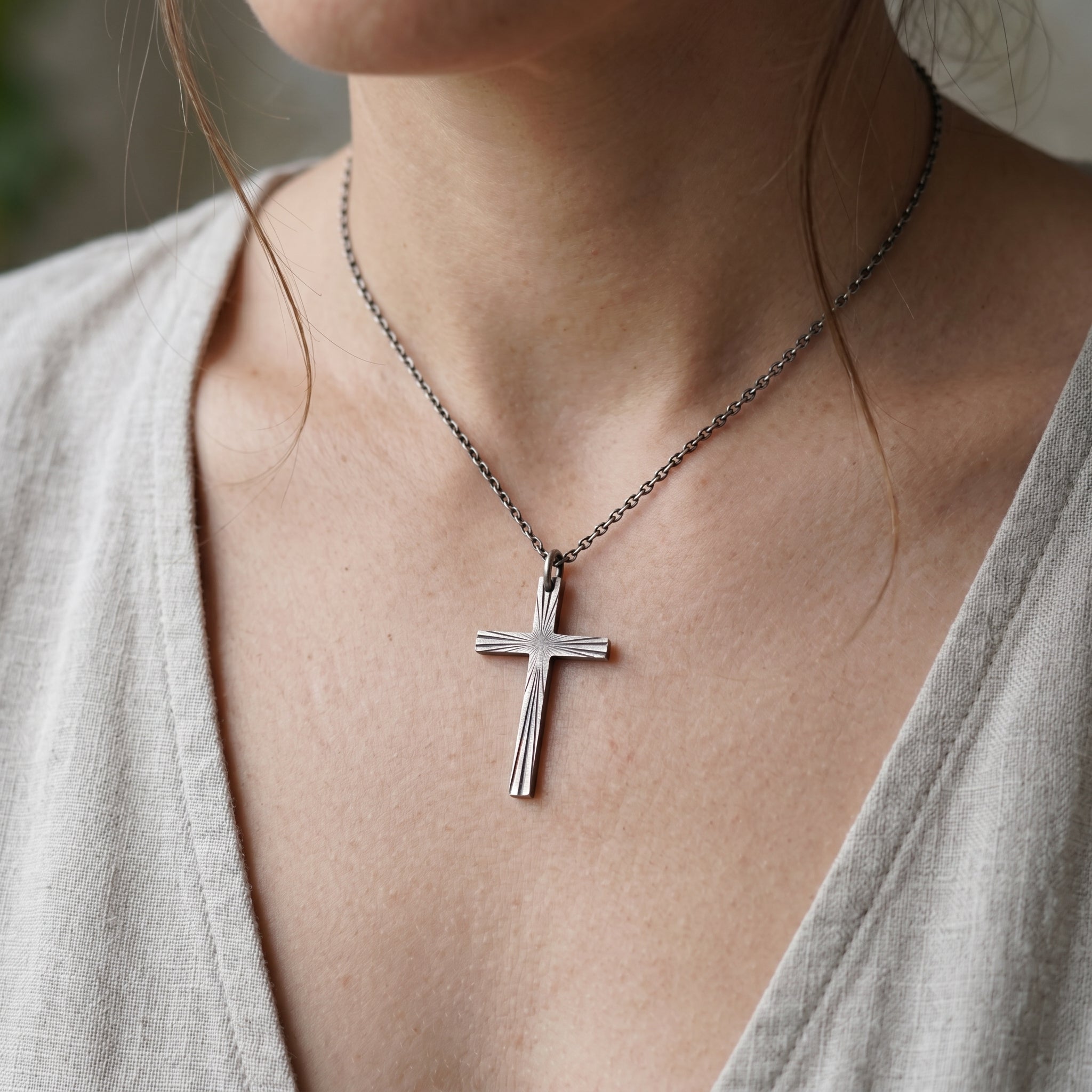 Eternal Light Sunburst Cross Pendant, 925 Sterling Silver Devotional Protection Amulet