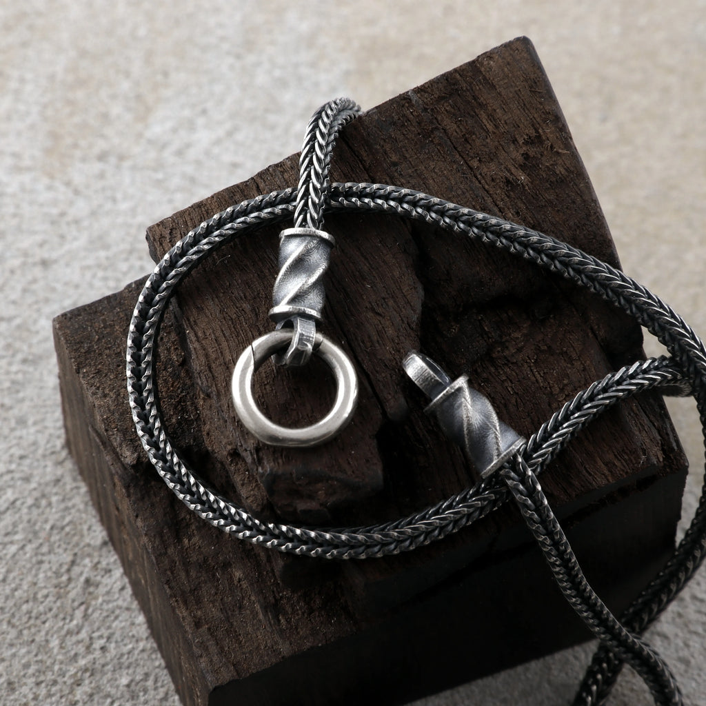 Men's 925 Sterling Silver Foxtail Chain Necklace with Mobius Clasp