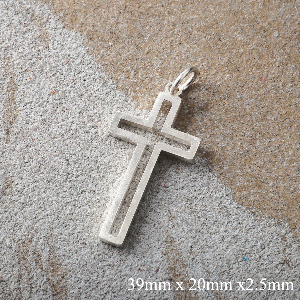 Cutout Cross Pendant Necklace, 925 Sterling Silver Religious Faith Jewelry