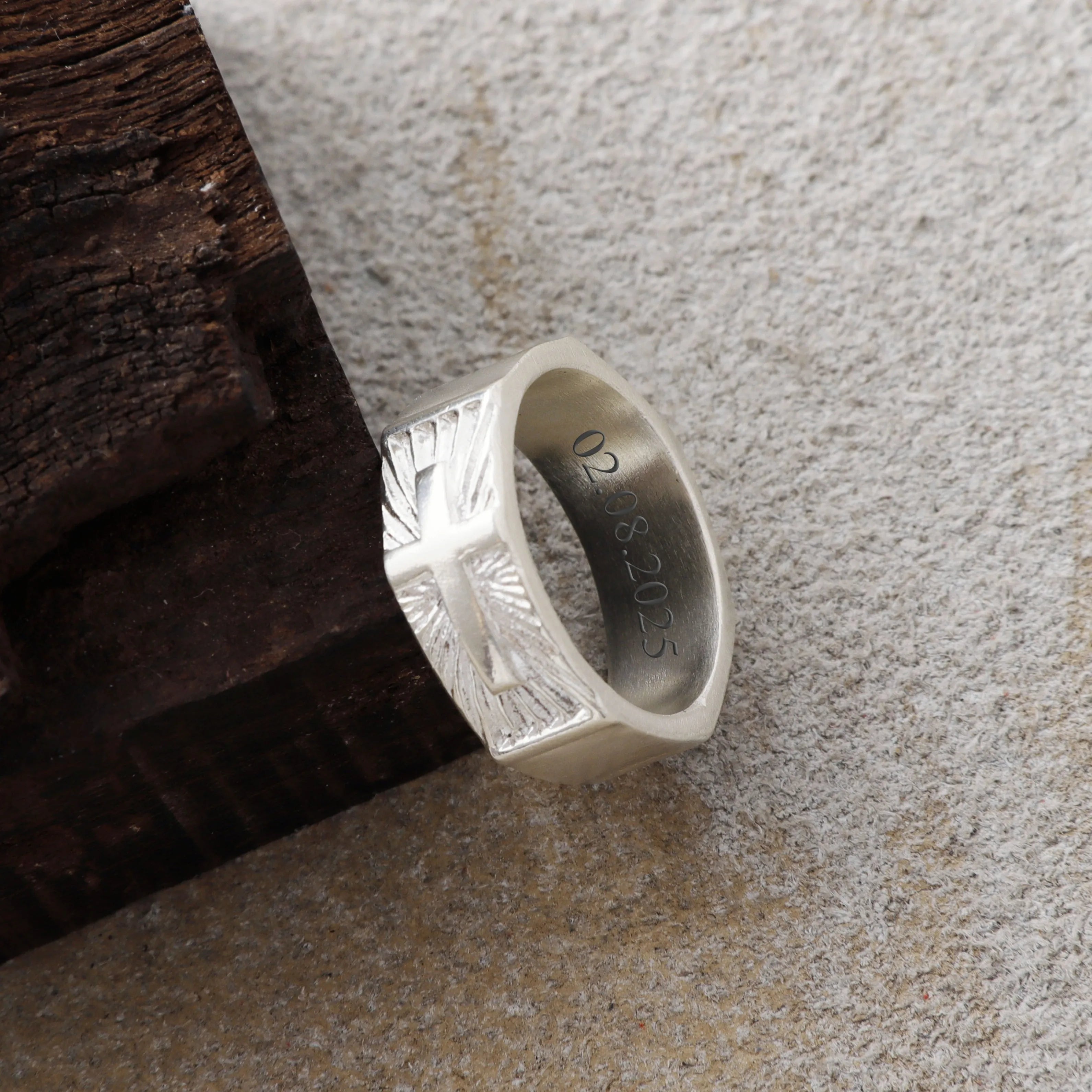Custom Engraved 925 Sterling Silver Cross Signet Ring, Religious Faith Band for Men