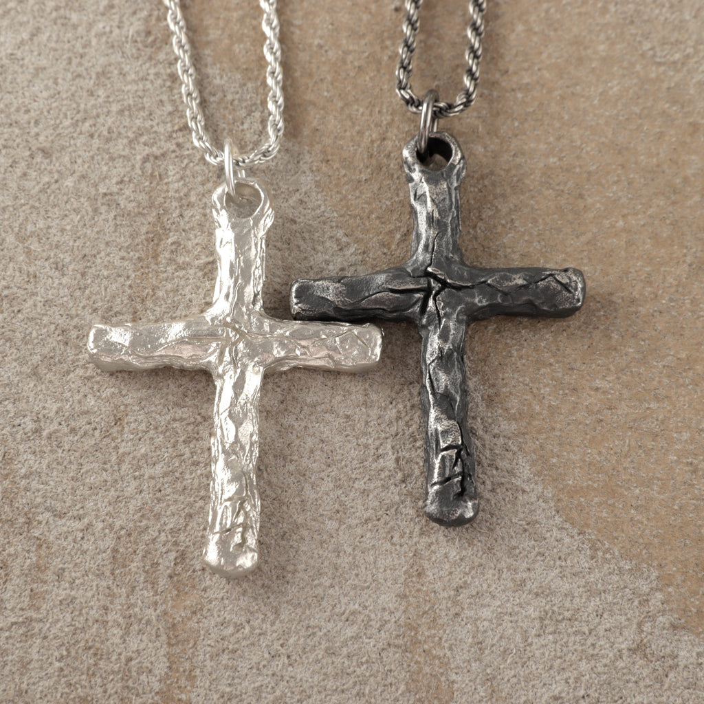 925 Sterling Silver Rustic Textured Holy Cross Durable Faith Pendant Necklace