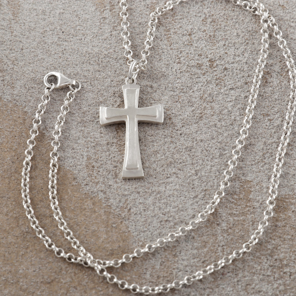 925 Sterling Silver Heirloom Tiered Holy Cross Engravable Faith Pendant Necklace