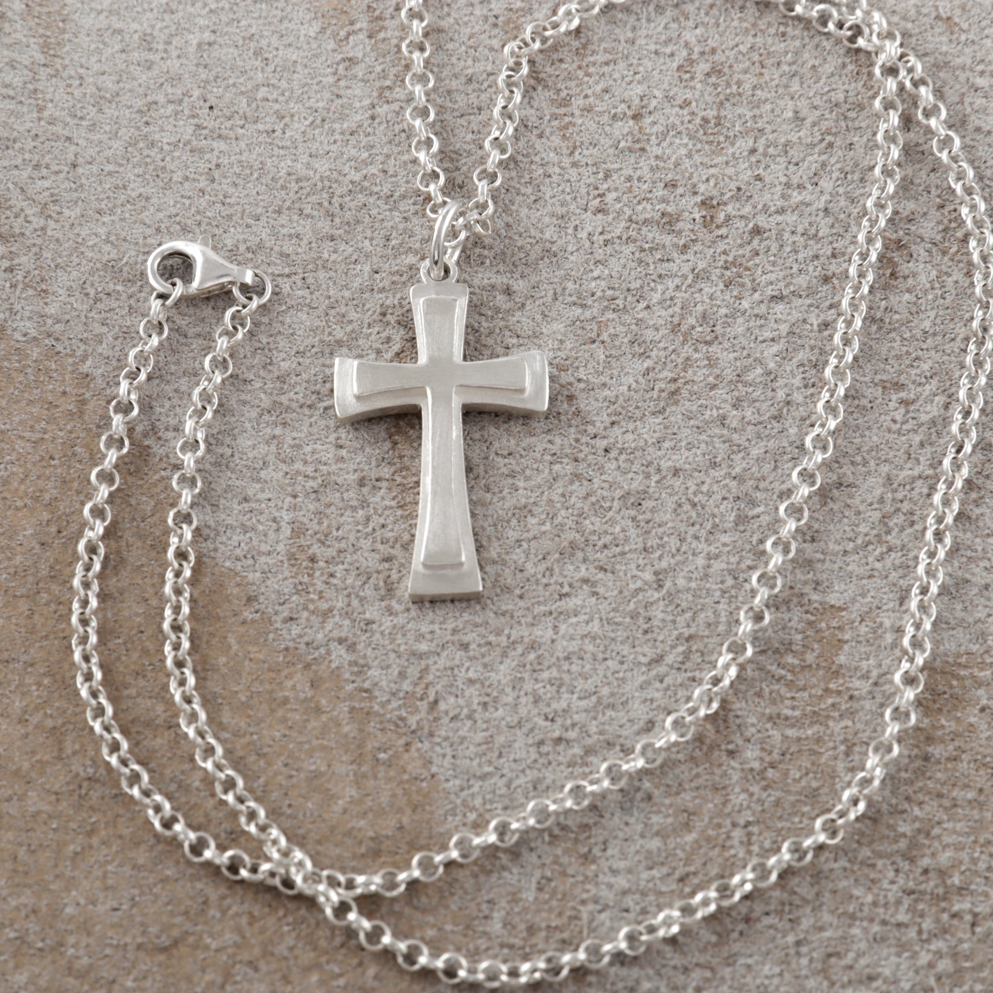 925 Sterling Silver Heirloom Tiered Holy Cross Engravable Faith Pendant Necklace