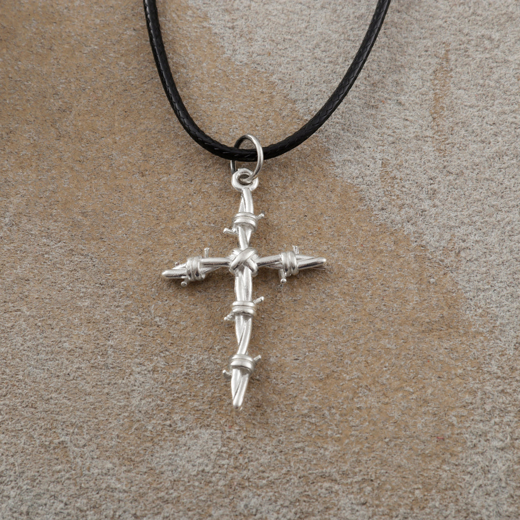 Sacred Thorns Crown Cross, Solid 925 Sterling Silver Devotional Figaro Necklace