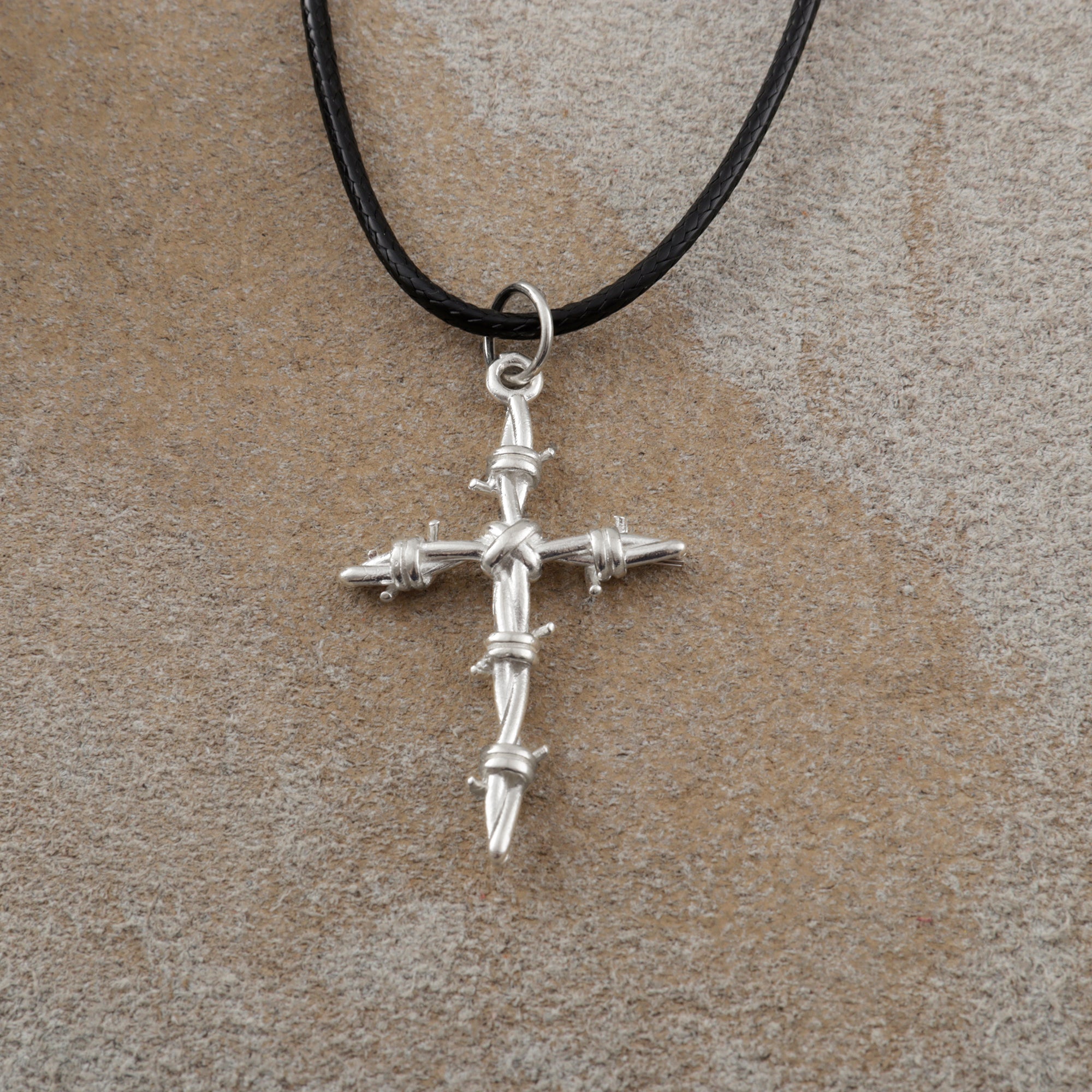 Sacred Thorns Crown Cross, Solid 925 Sterling Silver Devotional Figaro Necklace