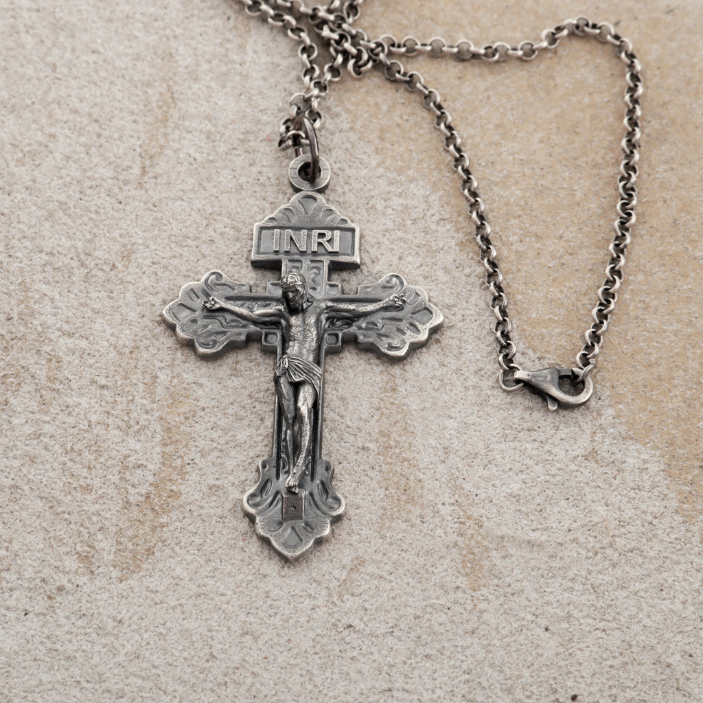 Sacred INRI Jesus Crucifix Pendant, Engravable Solid 925 Sterling Silver Holy Christian Faith Cross