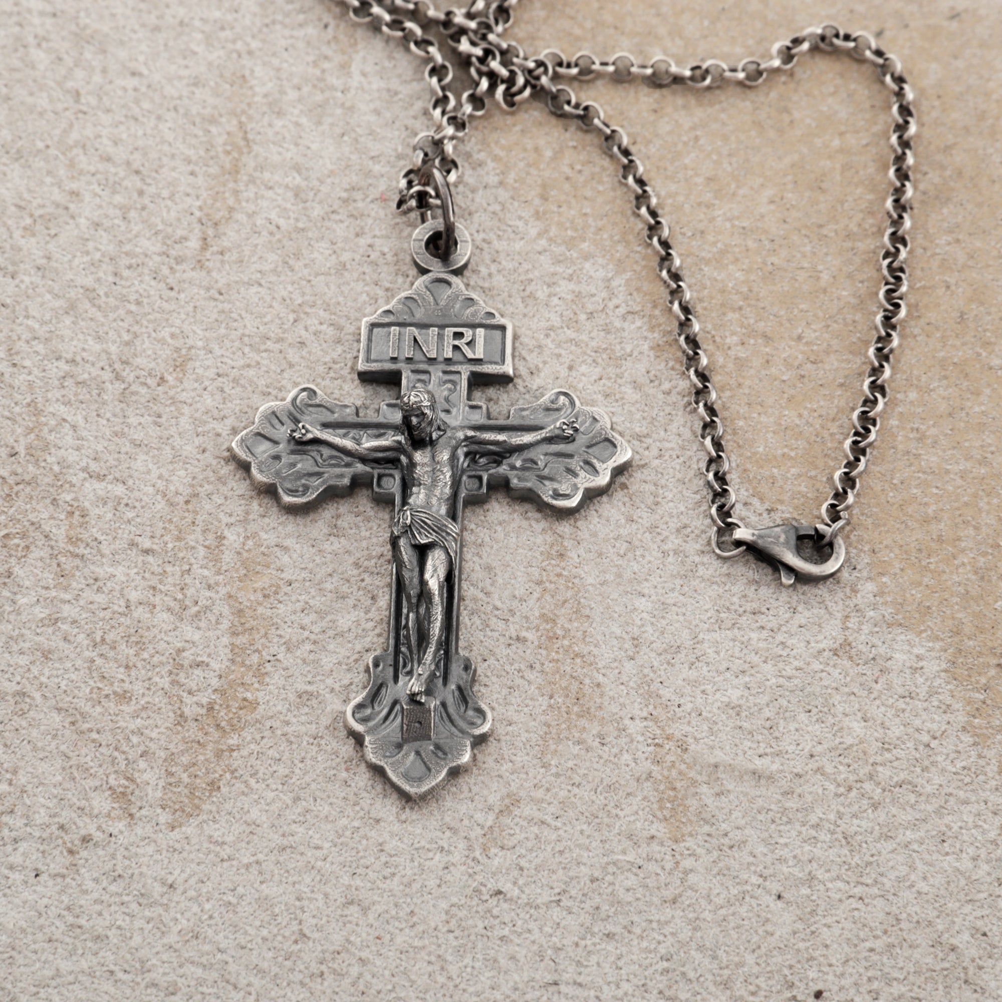 Sacred INRI Jesus Crucifix Pendant, Engravable Solid 925 Sterling Silver Holy Christian Faith Cross