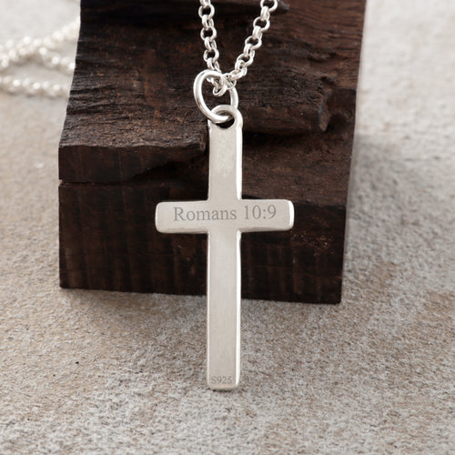 925 Sterling Silver Beveled Holy Cross Durable Custom Engravable Faith Pendant Necklace