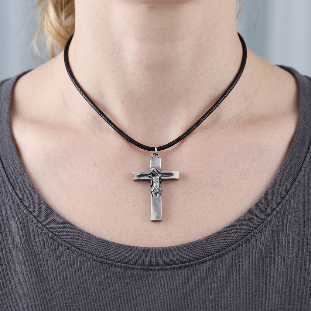 Divine Redemption Sunken Crucifix, Heavy Oxidized 925 Sterling Silver Talisman