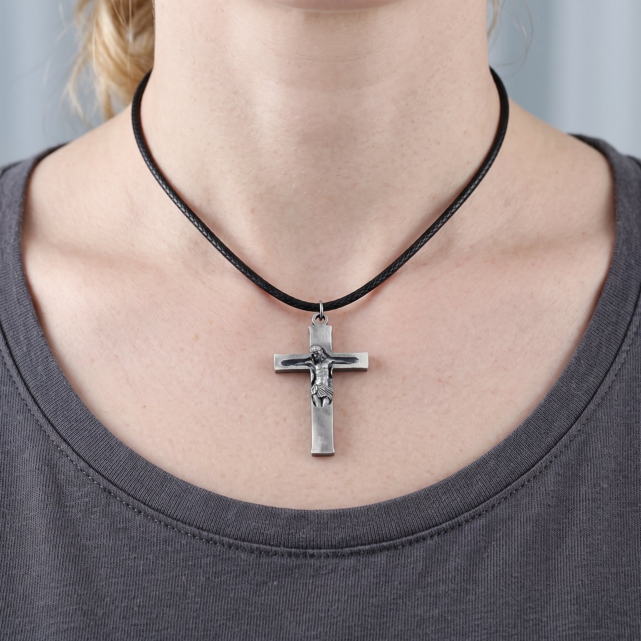 Divine Redemption Sunken Crucifix, Heavy Oxidized 925 Sterling Silver Talisman