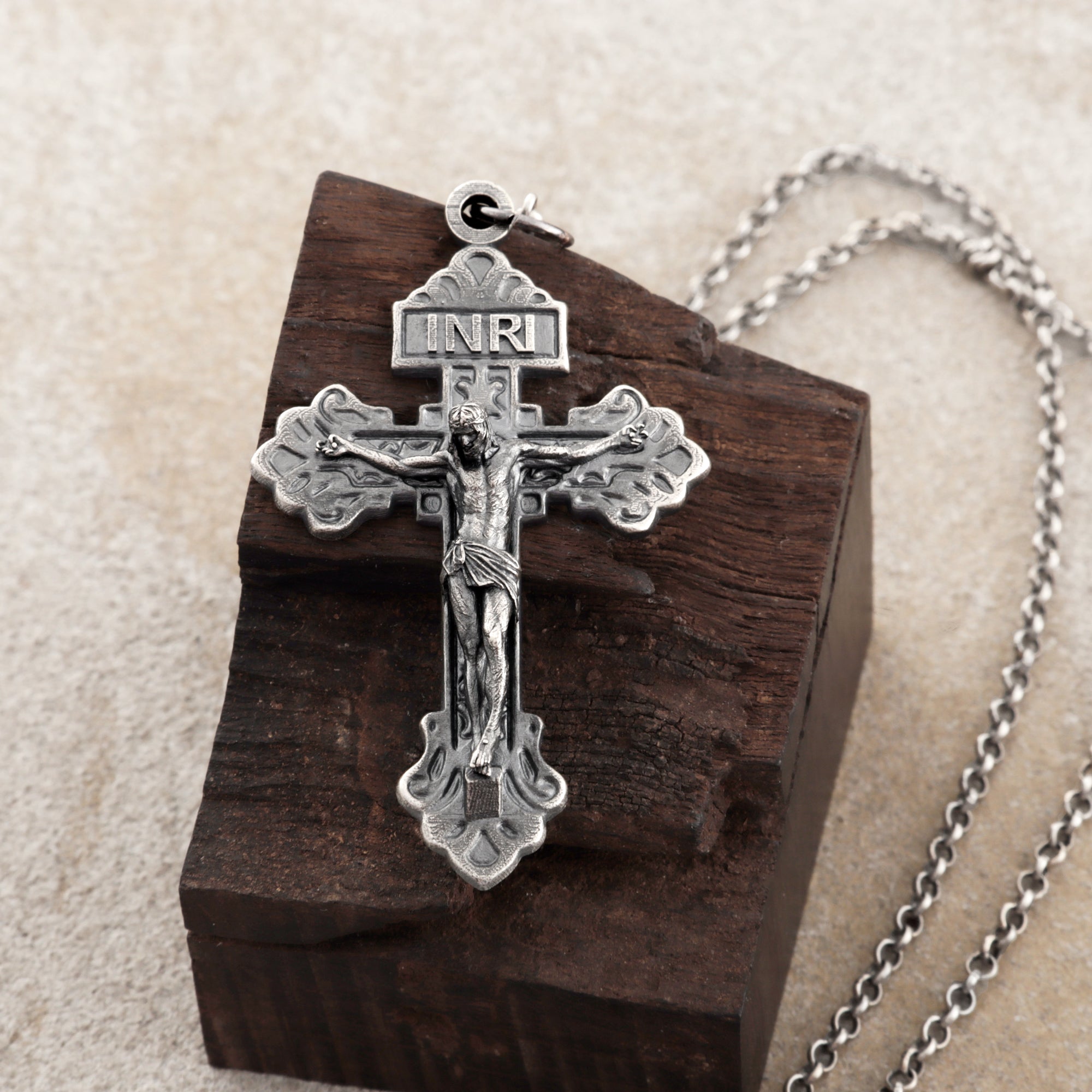 Sacred INRI Jesus Crucifix Pendant, Engravable Solid 925 Sterling Silver Holy Christian Faith Cross